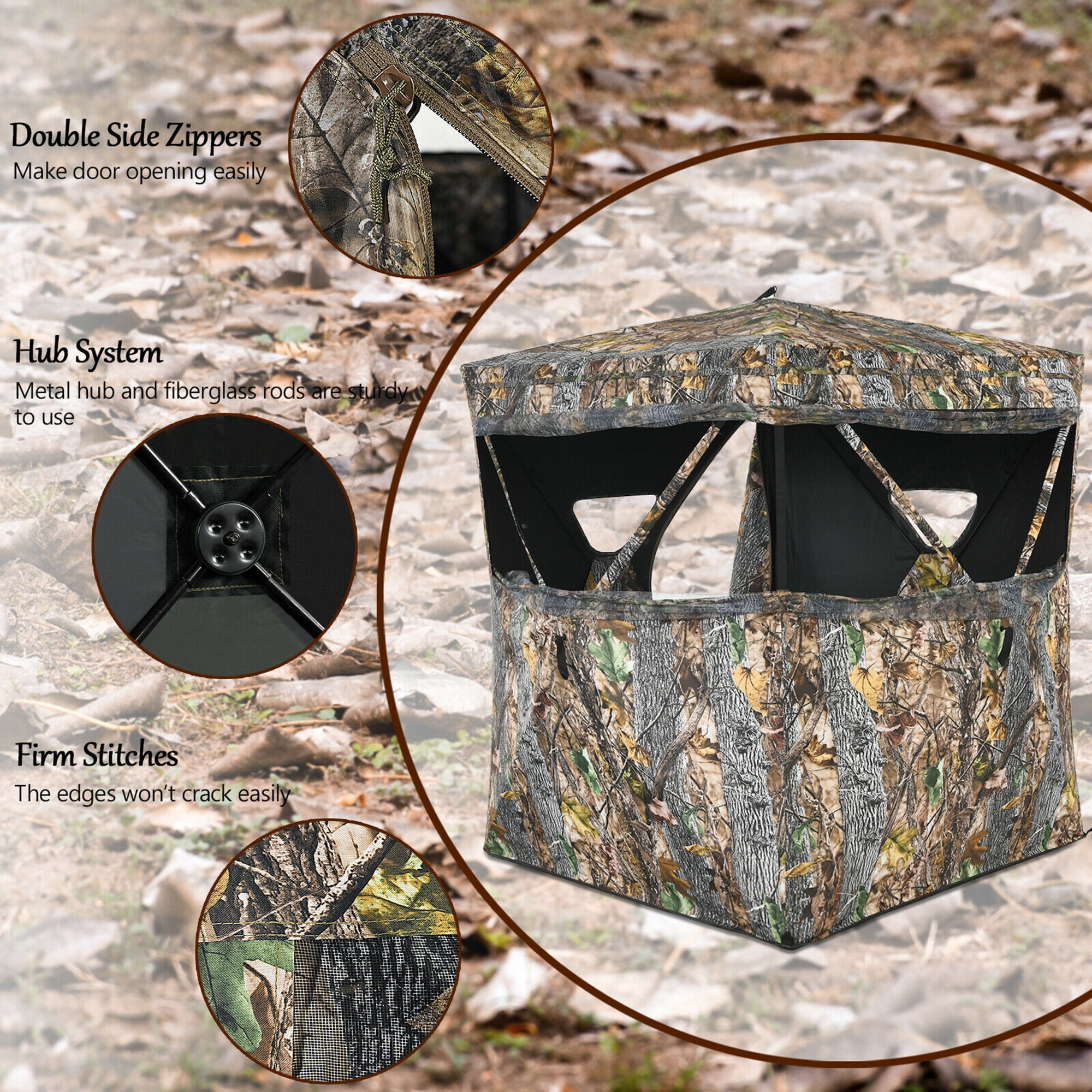 Gymax 3 Person Portable Hunting Blind Surround View Pop-Up Tent w/ Slide Mesh Window - Image 9