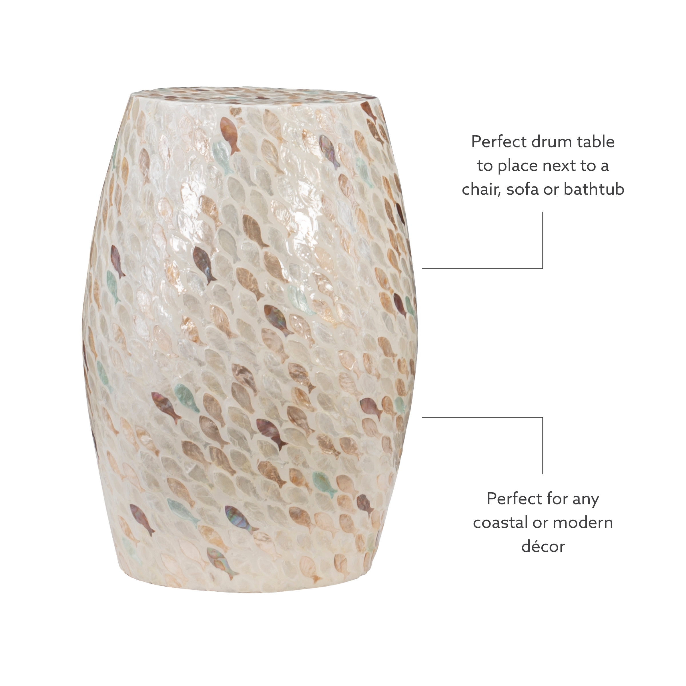 Linon Prescott Indoor Drum Accent Table, 19.75" Tall, Multicolor Fish Mosaic on Ivory - Image 13