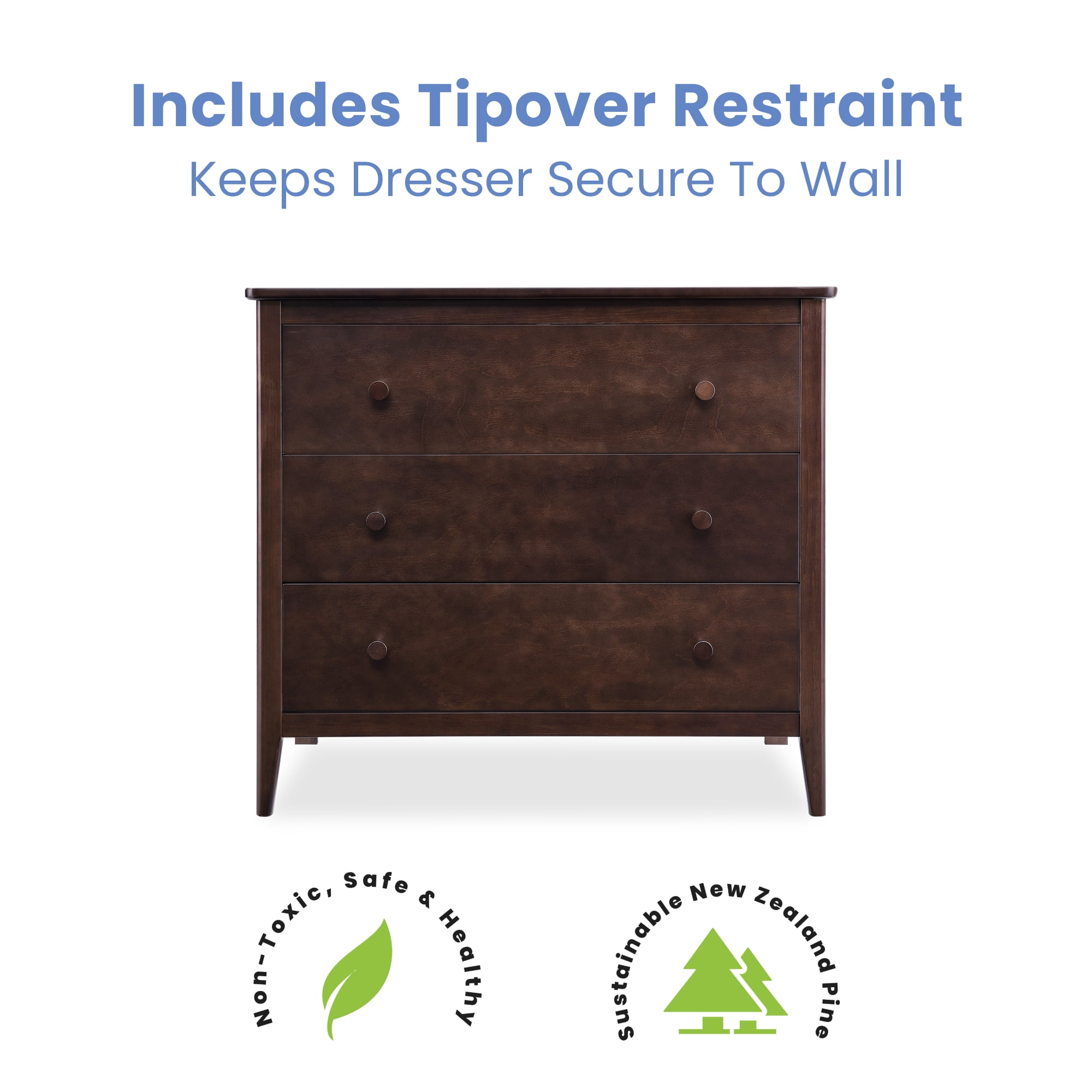 Delta Children Casey 3 Drawer Dresser, Walnut Espresso - Image 2