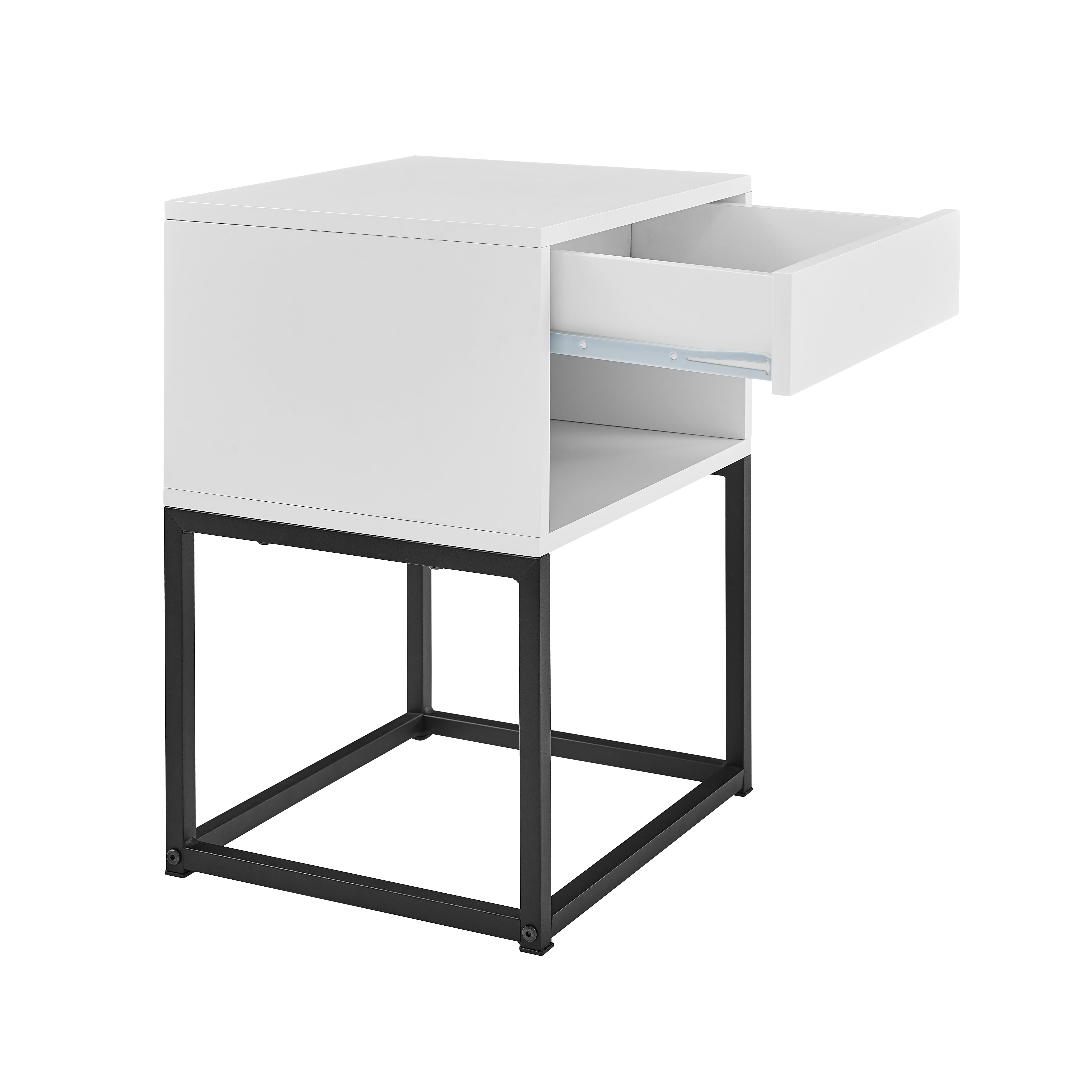 MUSEHOMEINC End Table with drawer and shelf, Metal Legs - White Finish - Image 3