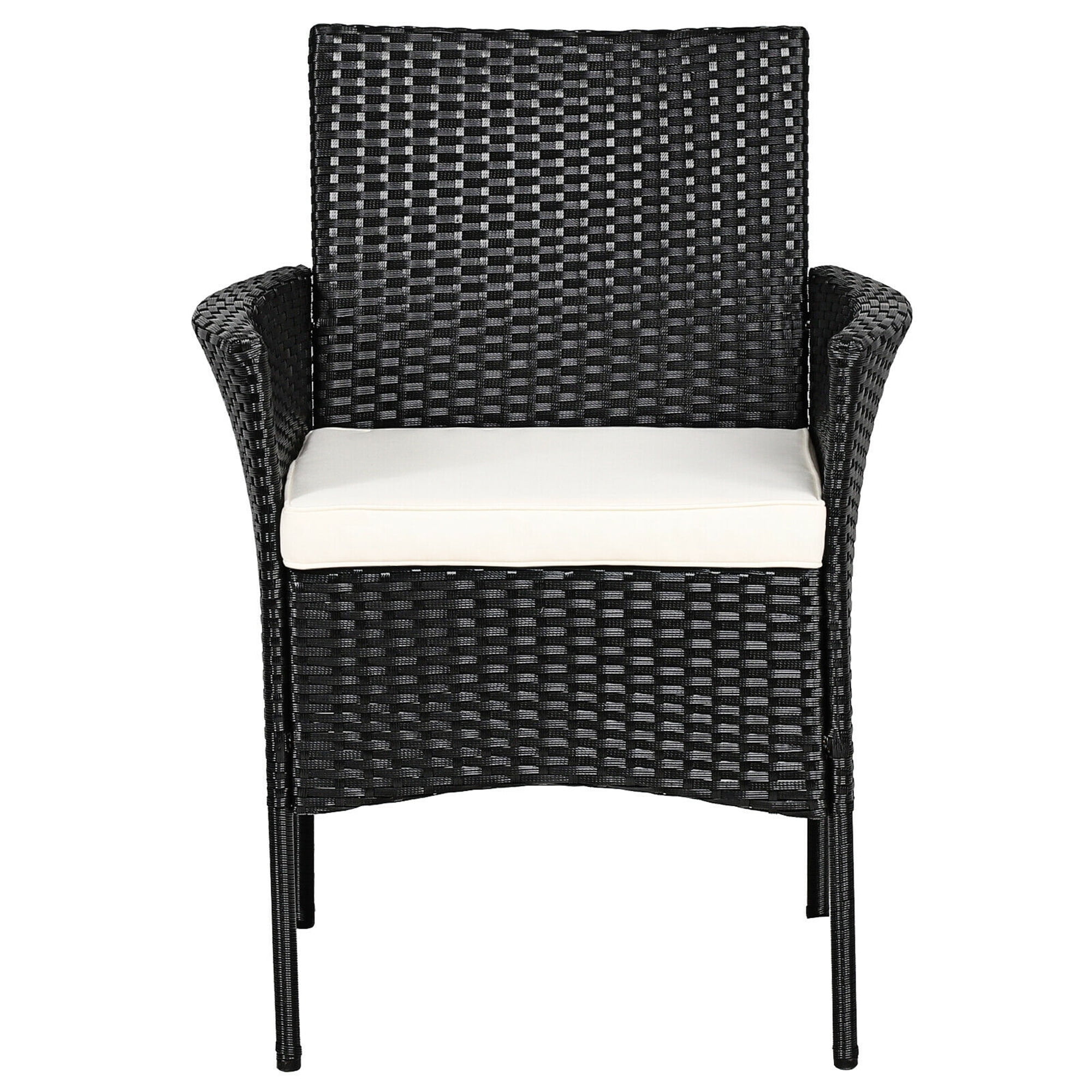 Gymax 2PCS Patio Rattan Arm Dining Chair Cushioned Sofa Furniture Black - Image 8