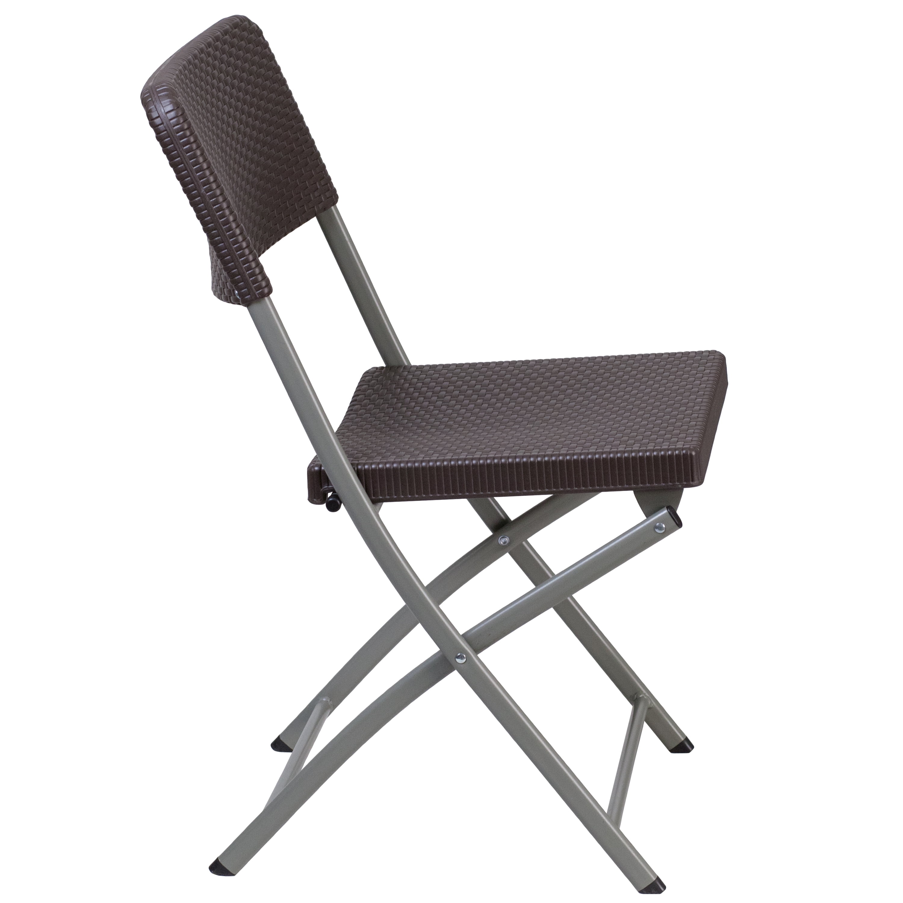 Flash Furniture 6 Pack HERCULES Series Brown Rattan Plastic Folding Chair with Gray Frame - Image 4