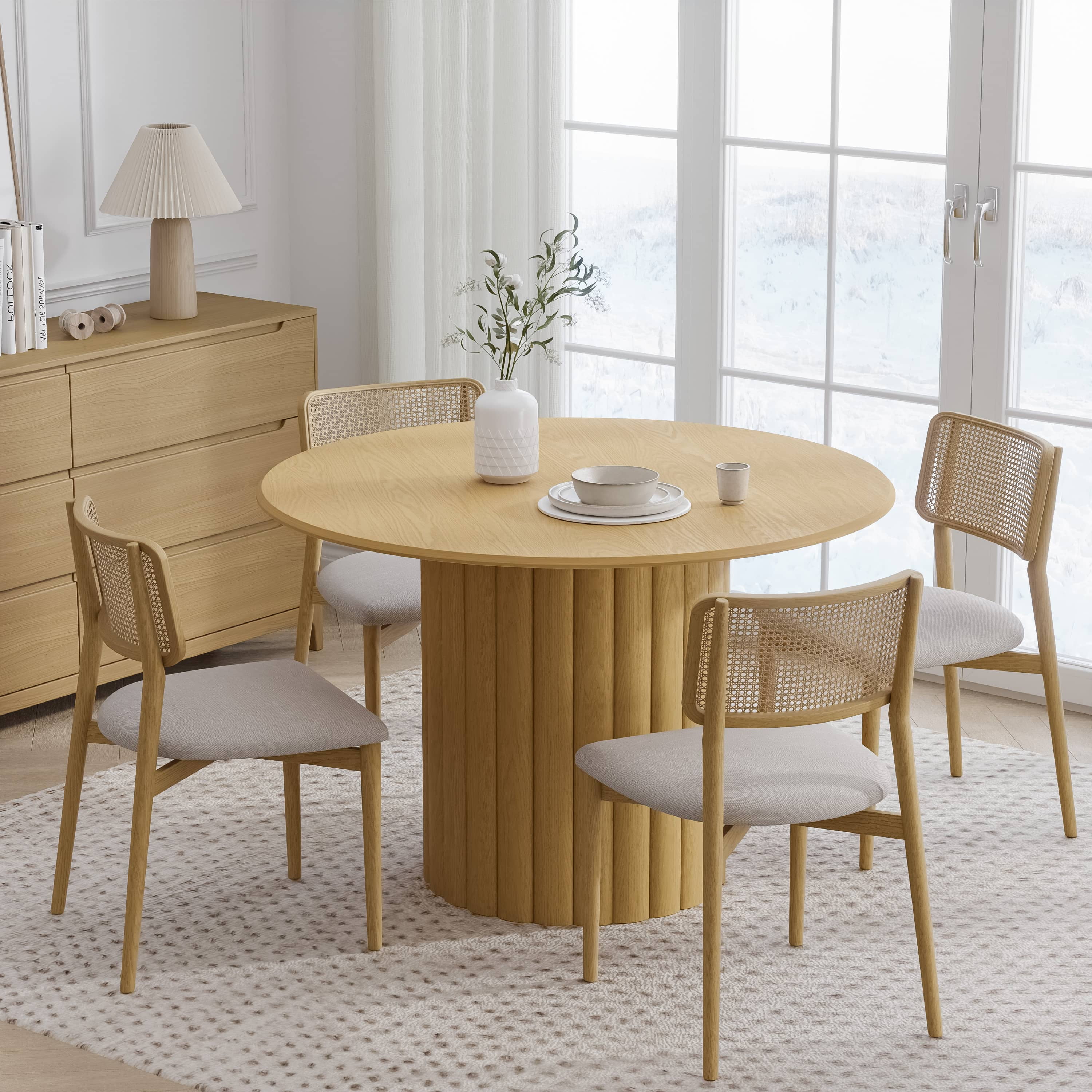 Dovelina 46" Wooden Round Modern Dining Table for Dining Room Kitchen, Natural Wood - Image 8