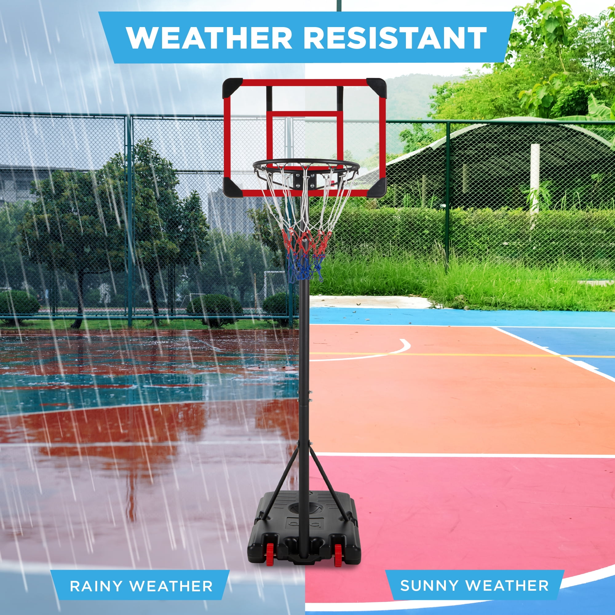 Best Choice Products Kids Height-Adjustable Basketball Hoop, Portable Game w/ 2 Wheels, Square Backboard - Clear - Image 3