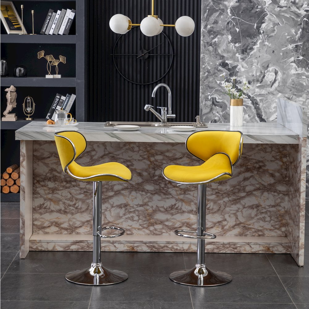 Roundhill Furniture Masaccio Bar Stool with Adjustable Height & Swivel, Yellow, Set of 2 - Image 3
