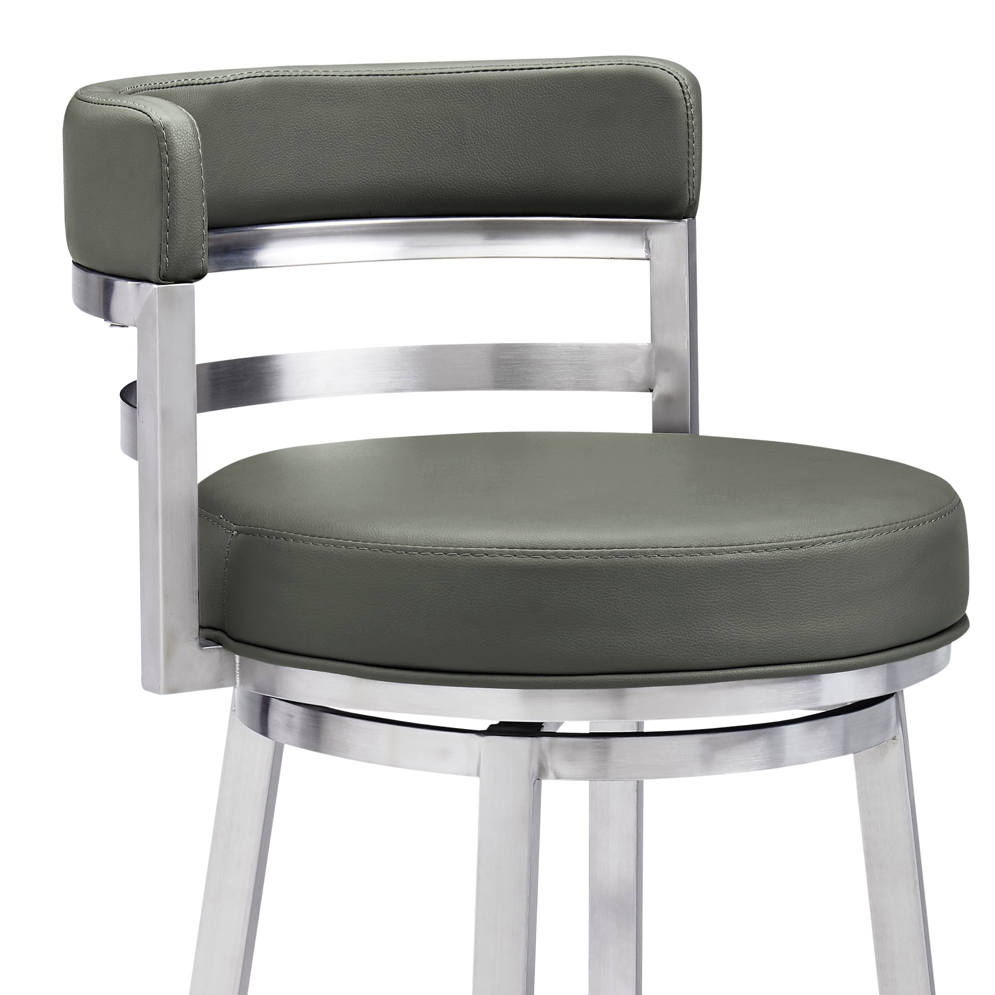 Madrid 26" Counter Height Swivel Gray Faux Leather and Brushed Stainless Steel Bar Stool - Image 6
