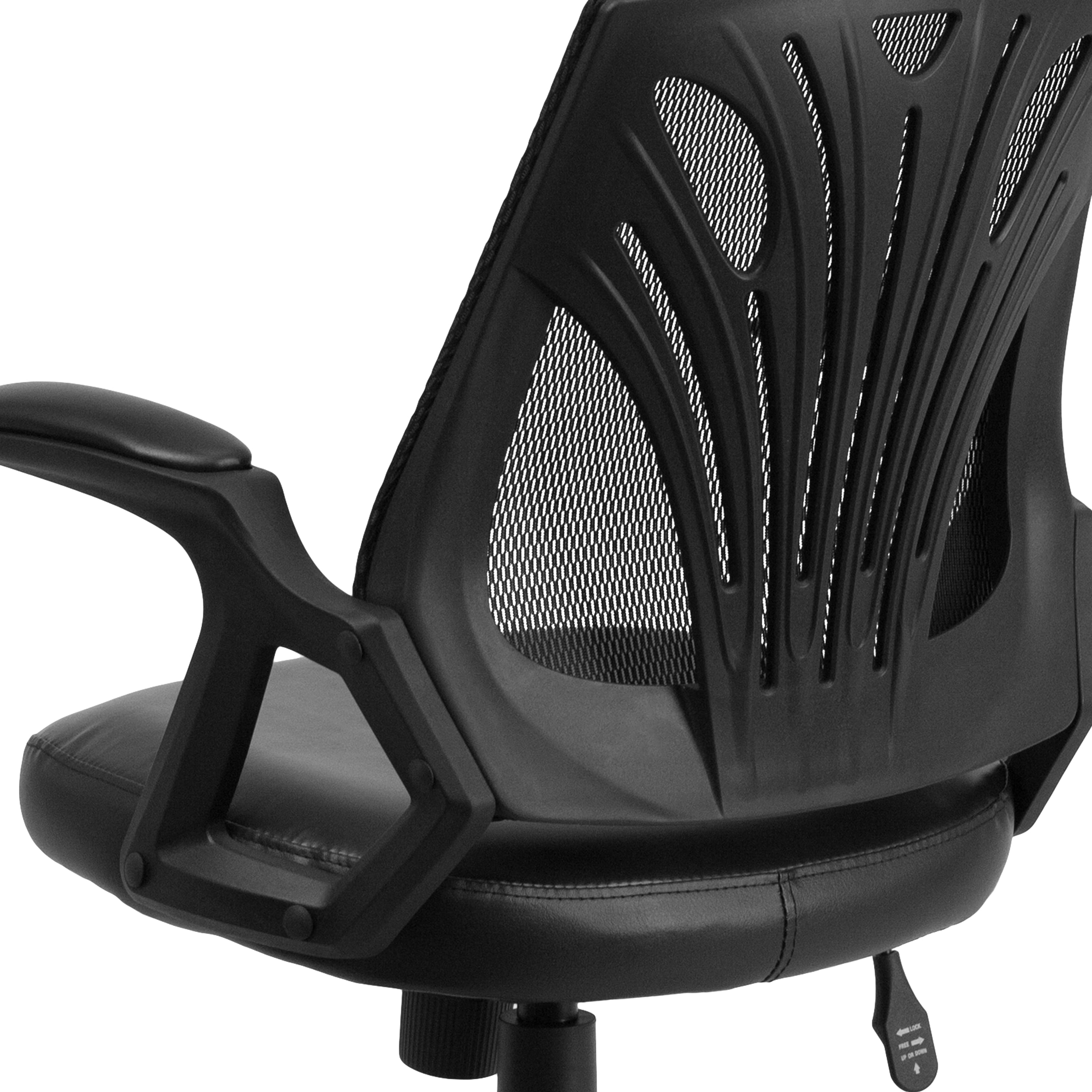 Flash Furniture Sam Mid-Back Designer Black Mesh Swivel Task Office Chair with LeatherSoft Seat and Open Arms - Image 6