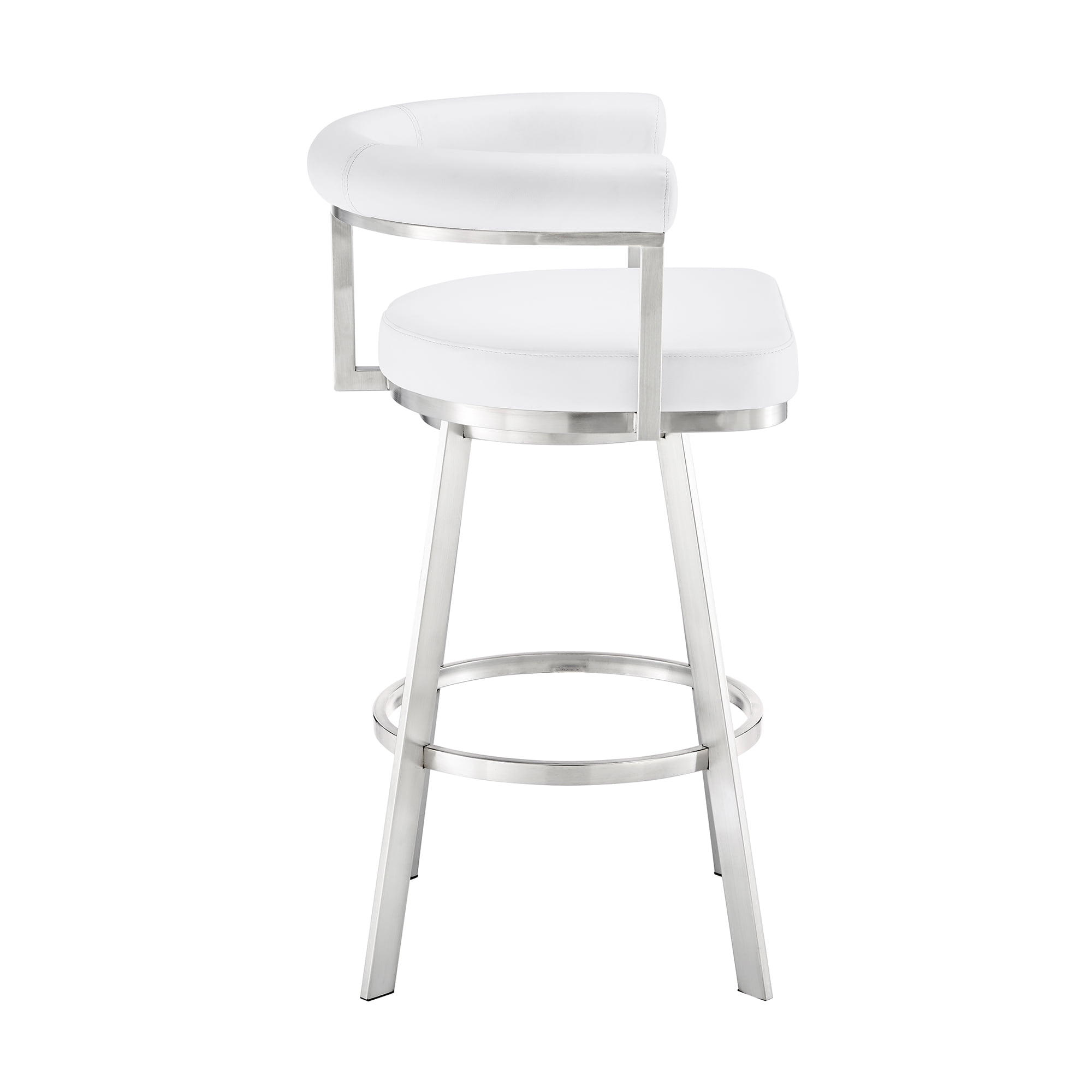 Magnolia 30" Swivel Bar Stool in Brushed Stainless Steel with White Faux Leather - Image 2