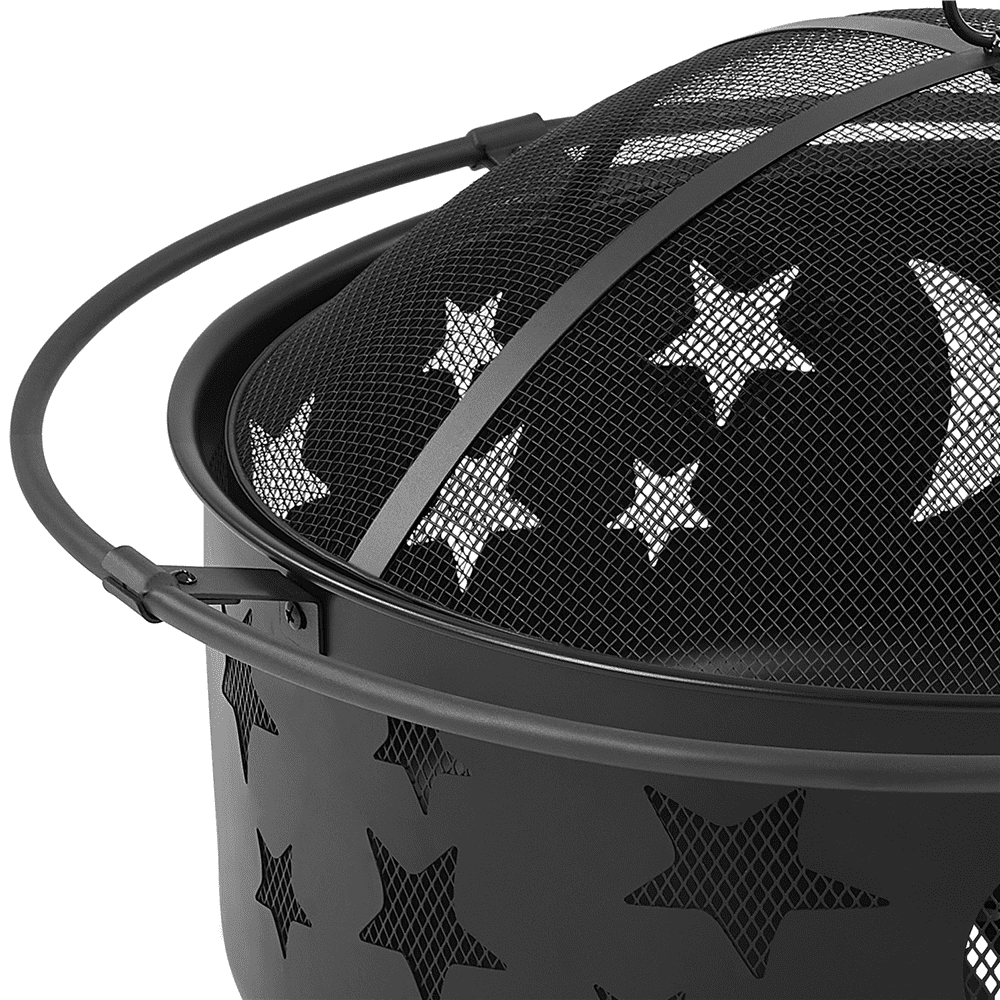 Alden Design Iron Fire Pit with Poker Mesh Cover for BBQ Backyard Patio, Black - Image 9