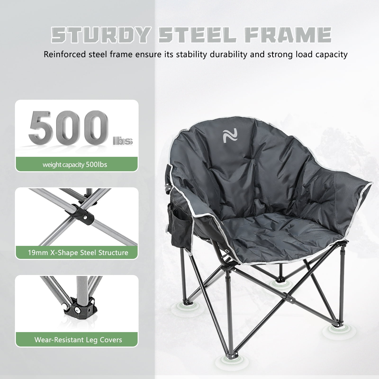 NAIZEA Oversize Lightweight Foldable Durable Padded Camping Chair for Large Adults, Supports 500 lbs, with Carry Bag - Image 7