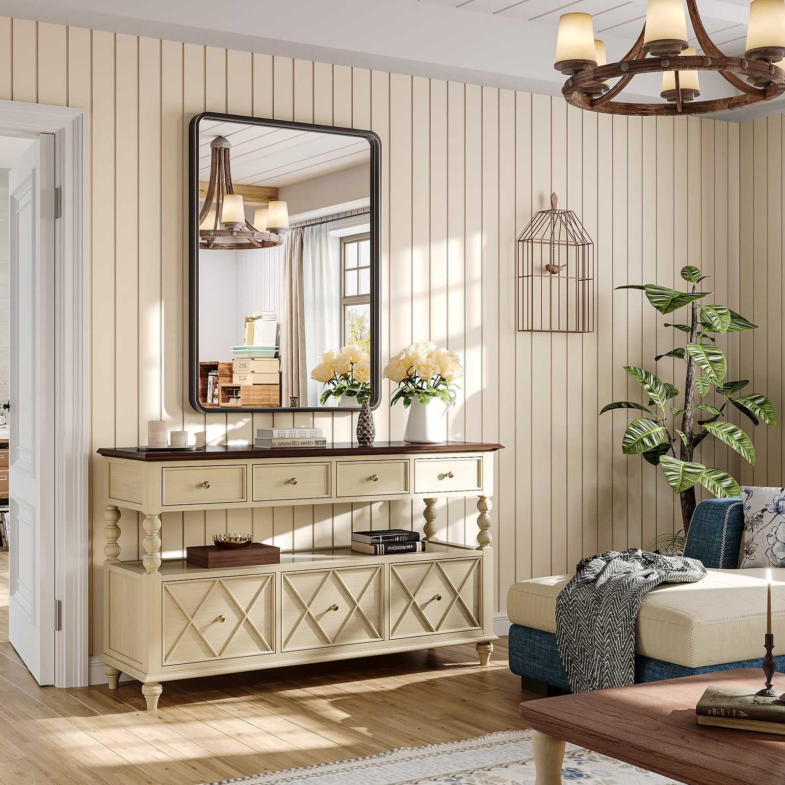 Black Bathroom Mirrors Wall Mirror 22x28 Inch, Modern Bathroom Vanity Wall Mirror with Rectangular Metal Frame & Round Corner for Living Room Bedroom Bathroom, Explosion-proof HD Glass - Image 4