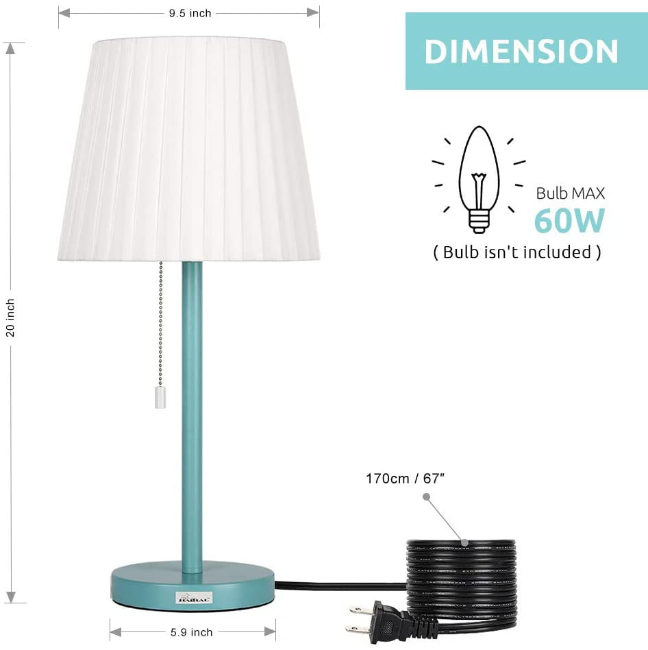 Blue Contemporary Metal Lamp Pull Chain Light Table Reading Lamp Set of 2 - Image 3