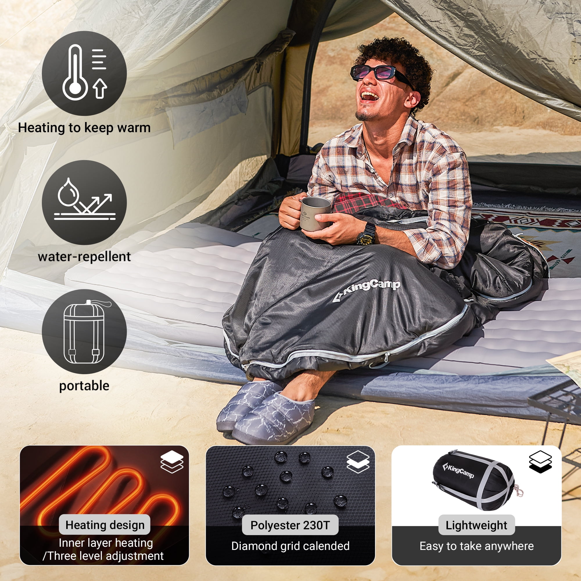 KingCamp Oversized Heating Sleeping Bags Cotton Flannel Cold Weather Sleeping Bag with 3 Adjustable Heating Levels for Adult - Image 3