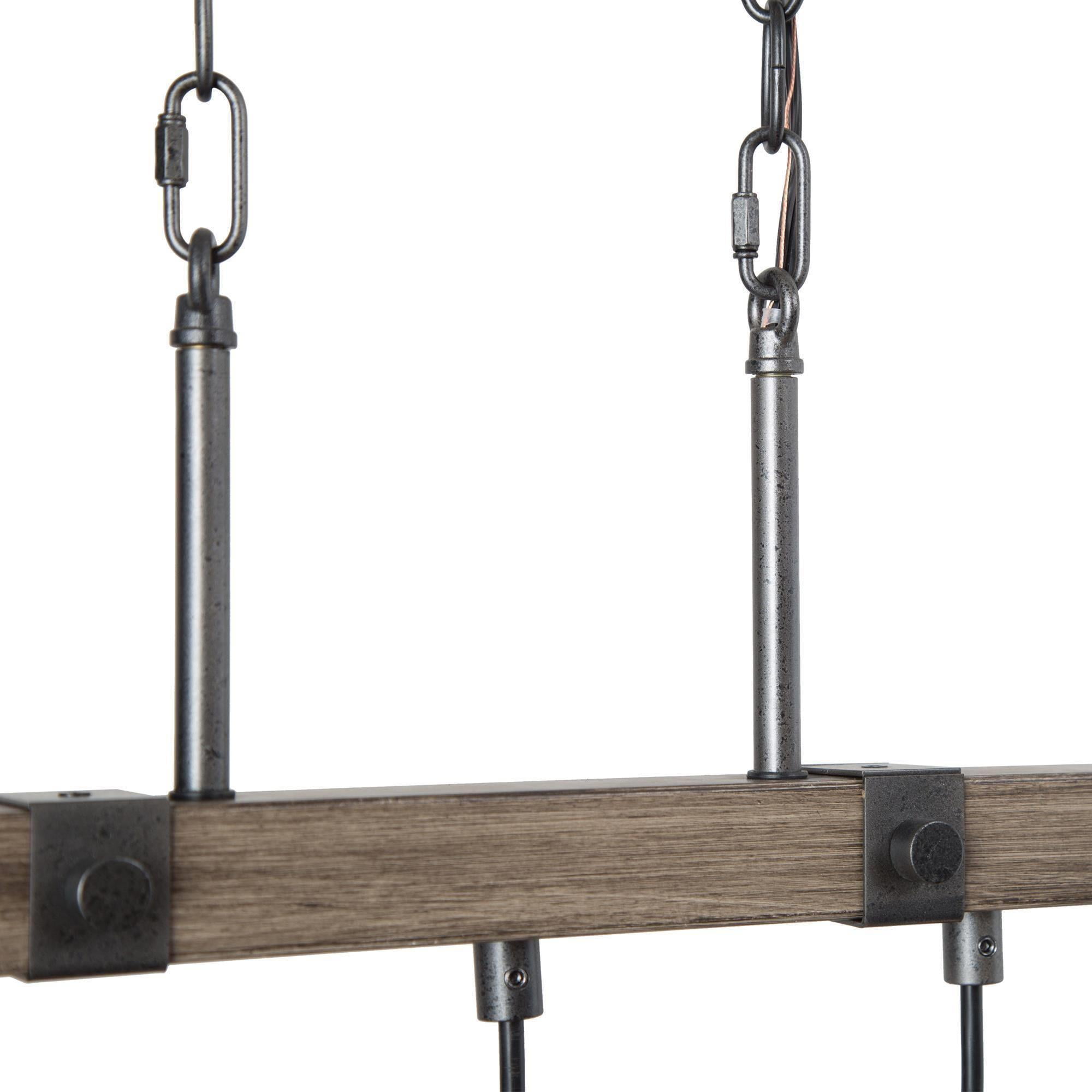 LNC Farmhouse 5-Light Linear Chandelier with Mason Jar Glasss, Rustic Wood and Iron Finish - Image 14