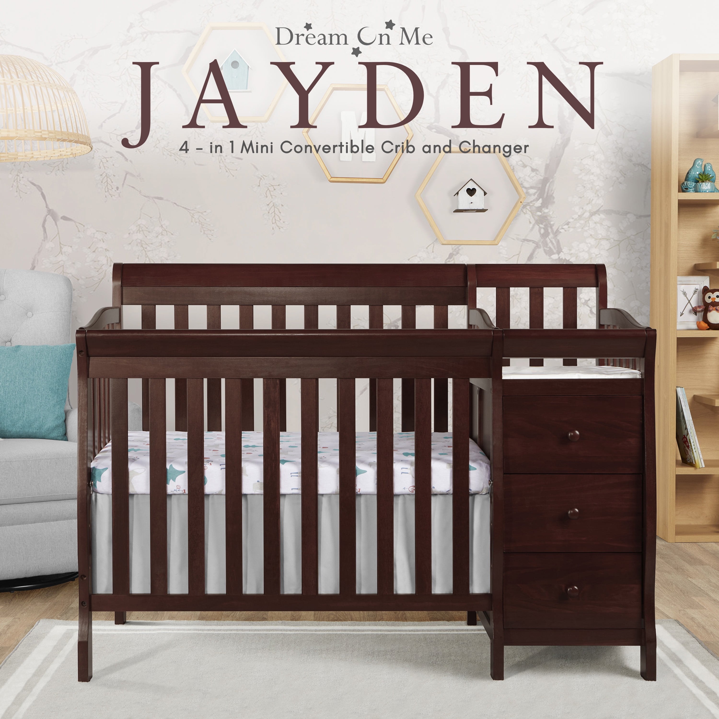 Dream On Me Jayden 4-in-1 Convertible Crib with Changer Espresso - Image 2