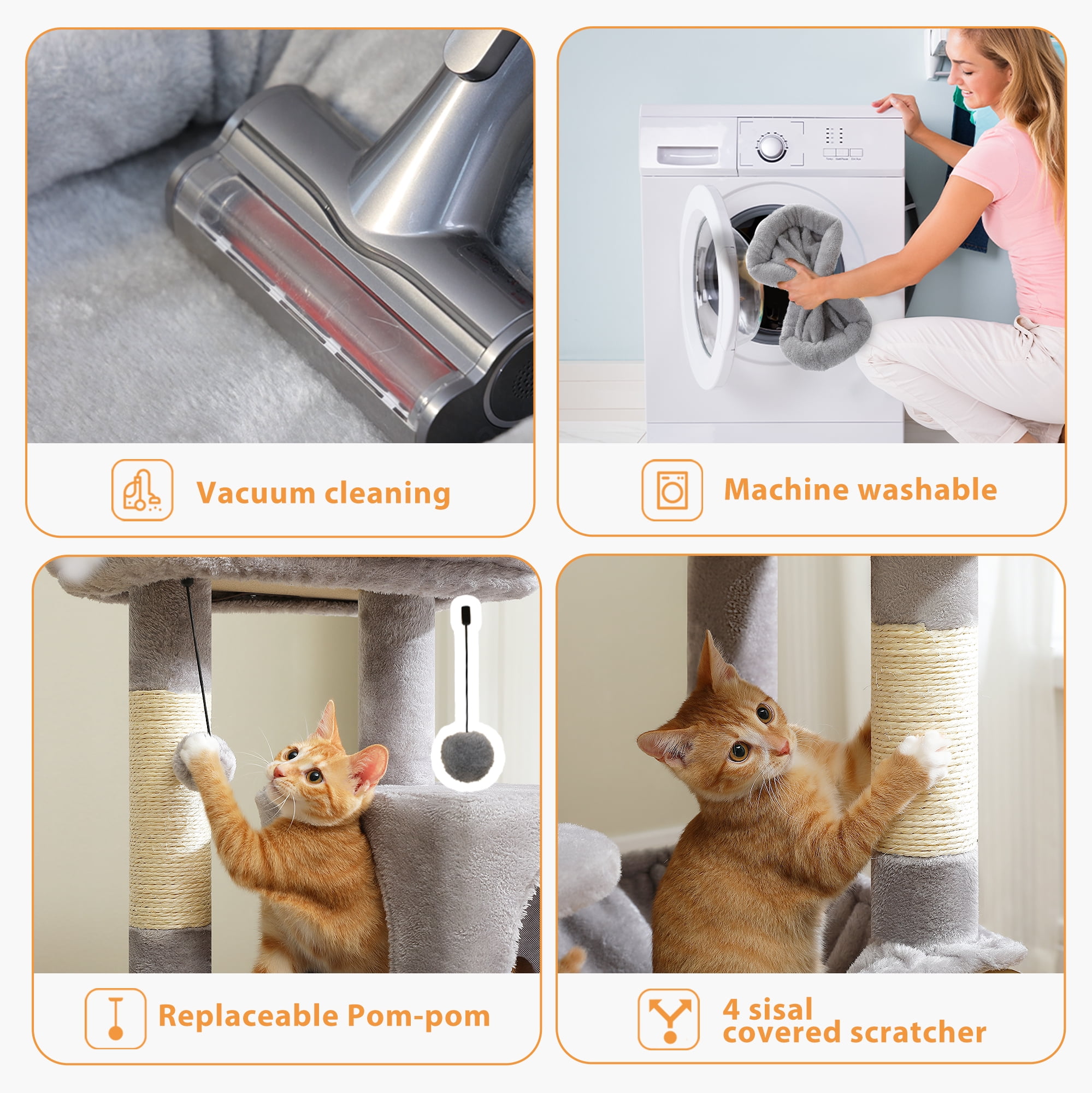 PEQULTI 45.7" Multi-Level Cat Tree Large Cat Tower Indoor with Condo and Hommock Light Gray - Image 3