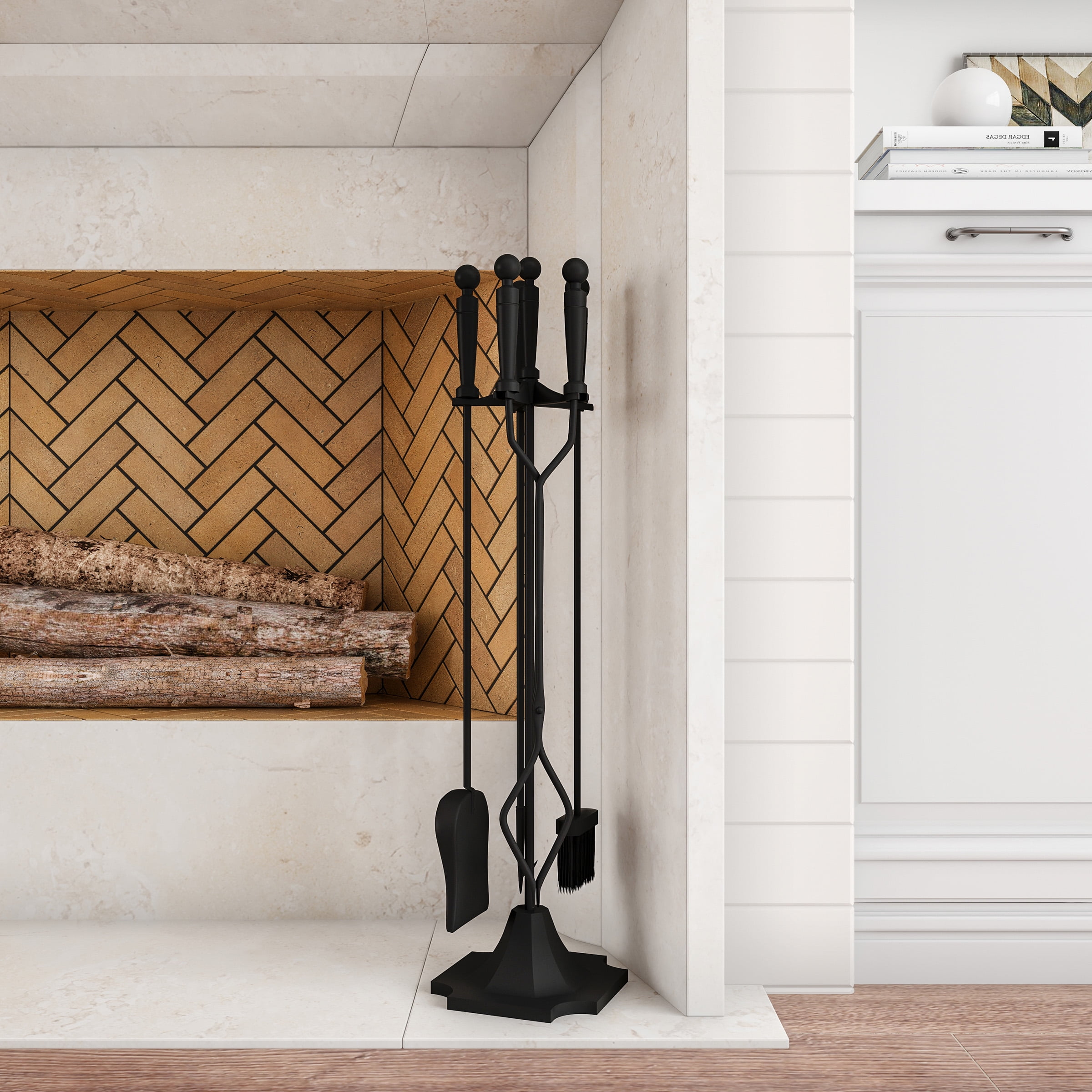 Lavish Home 5-Piece Fireplace Tool Set with Tongs, Shovel, Broom, and Poker - Image 2