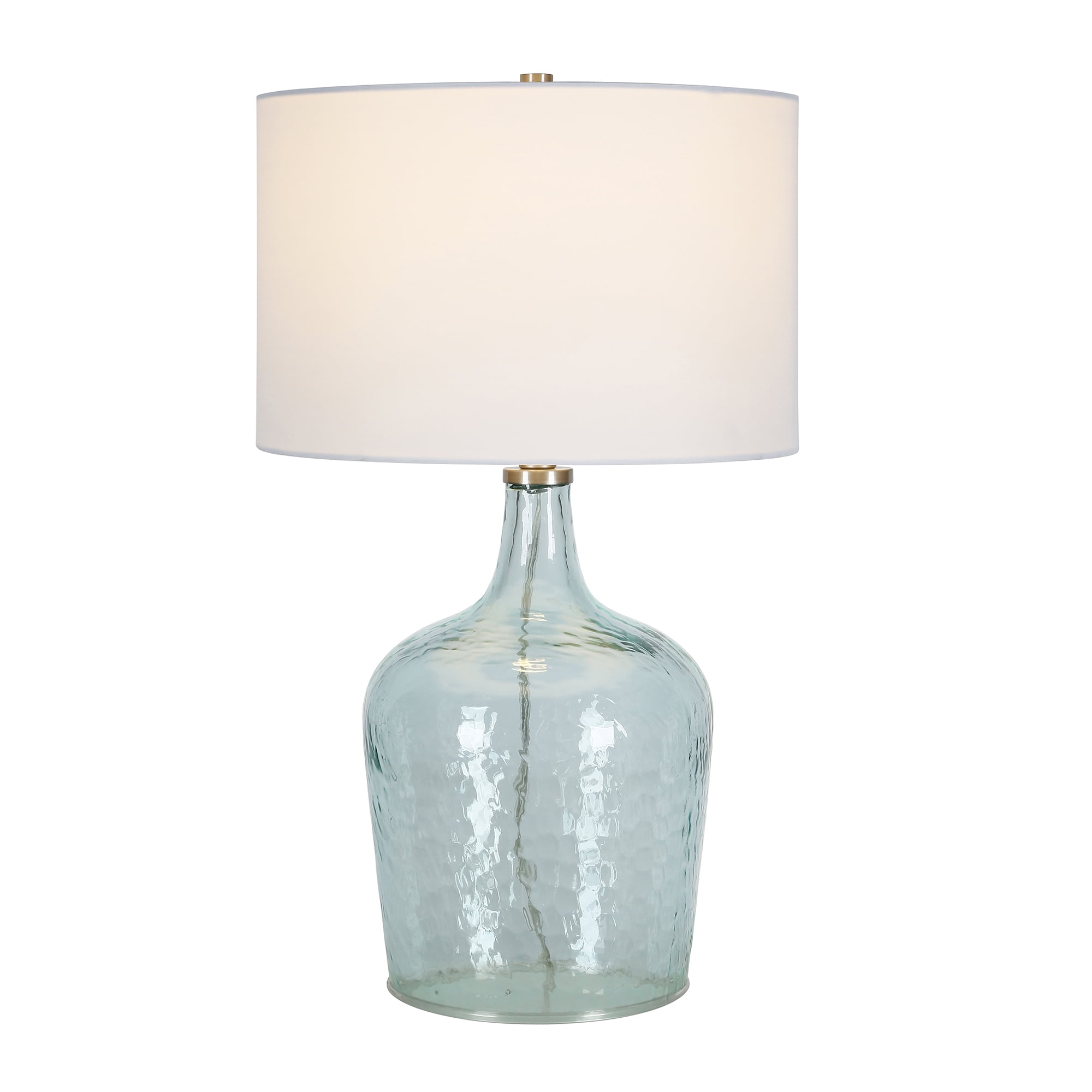 Evelyn&Zoe Casco 24" Tall Table Lamp with Fabric Shade, Textured Blue Glass/White - Image 2