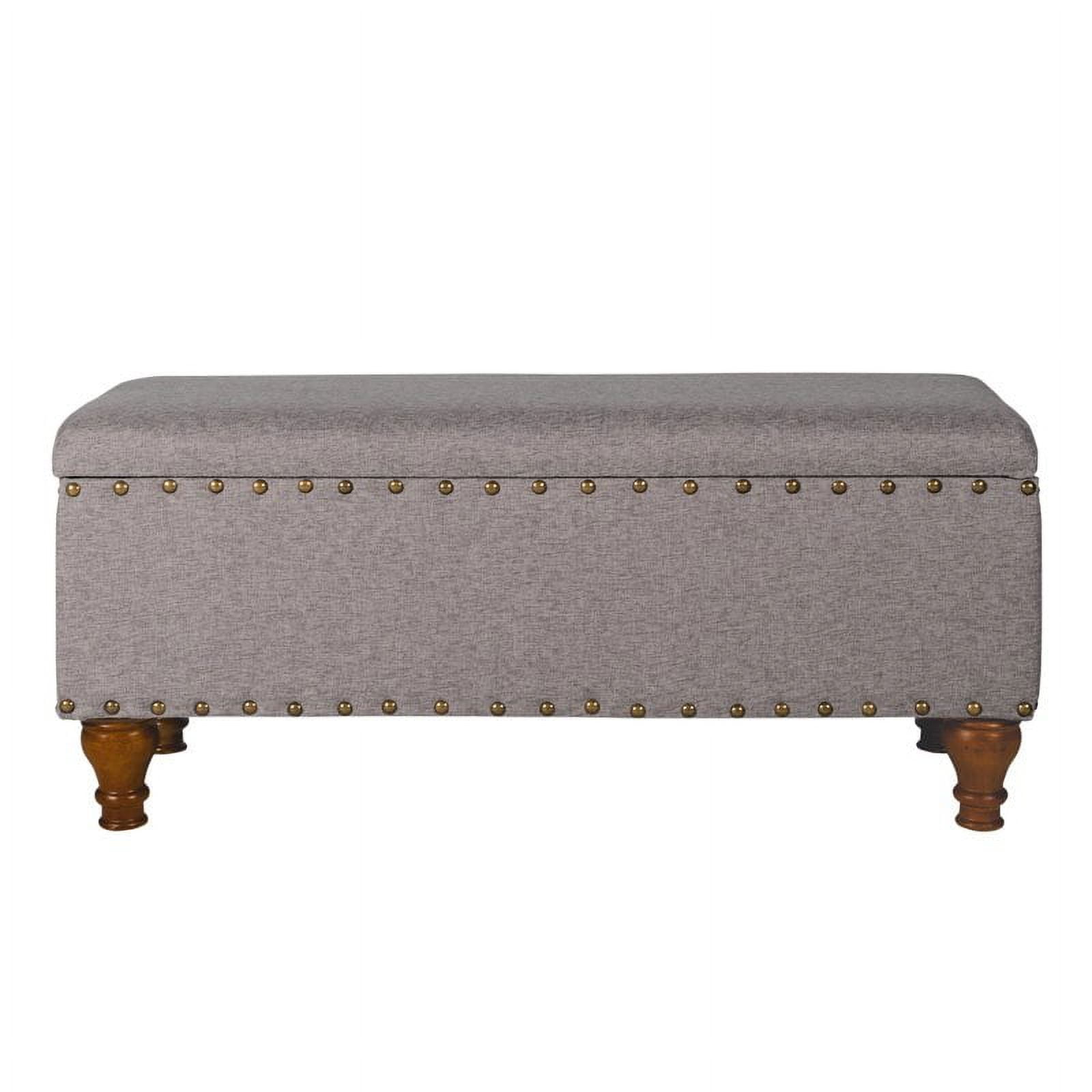 HomePop Large Storage Bench with Nailhead Trim, 42"W x 18"D x 18"H, Gray - Image 5