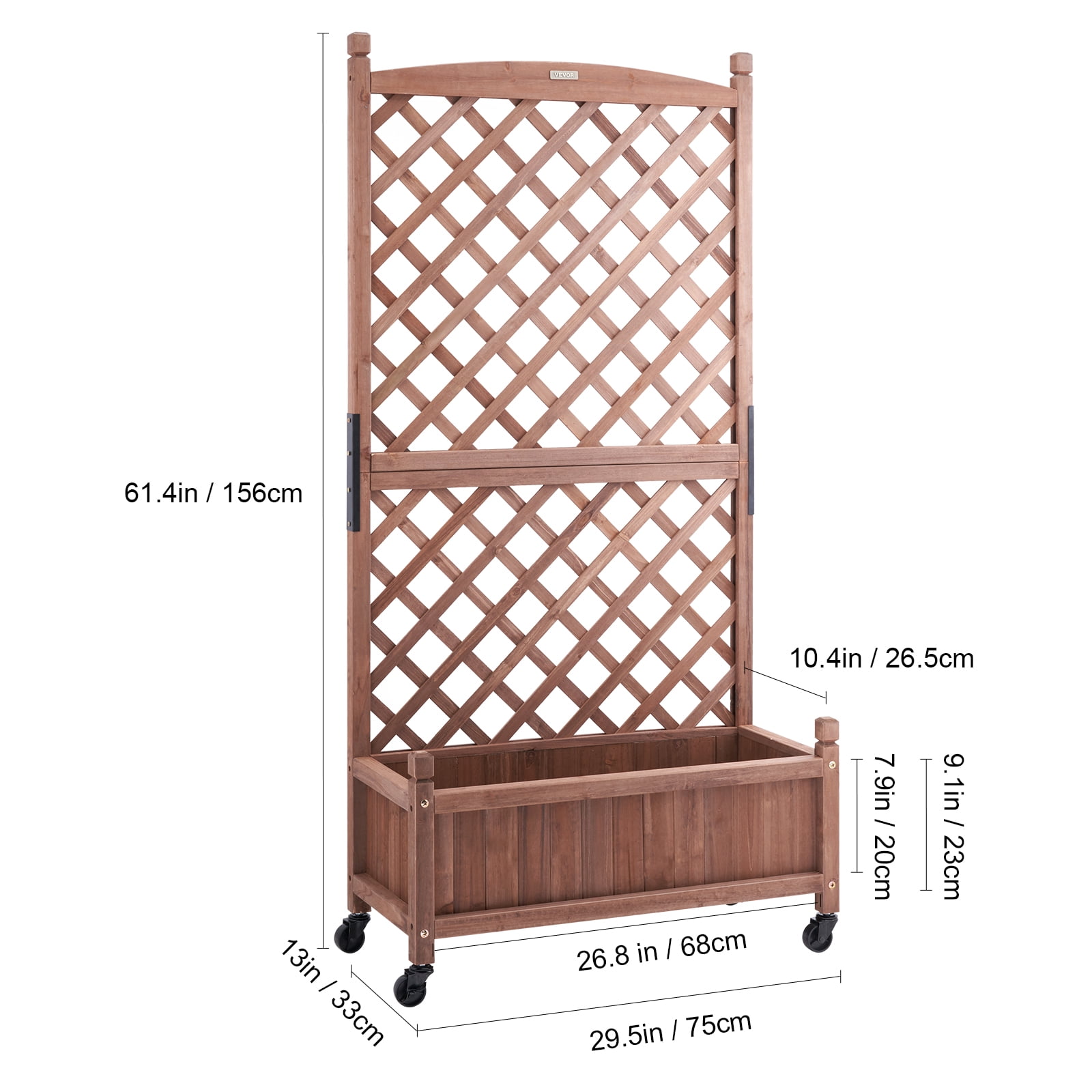 VEVOR Raised Garden Bed with Trellis, 30" x 13" x 61.4" Outdoor Raised Wood Planter with Drainage Holes, Free-Standing Trellis Planter Box - Image 6