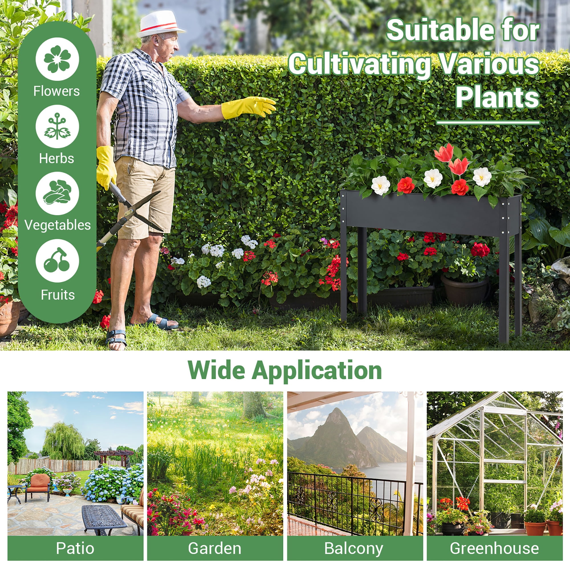 Costway 40'' Raised Garden Bed with Legs Metal Elevated Planter Box Drainage Hole Backyard - Image 7