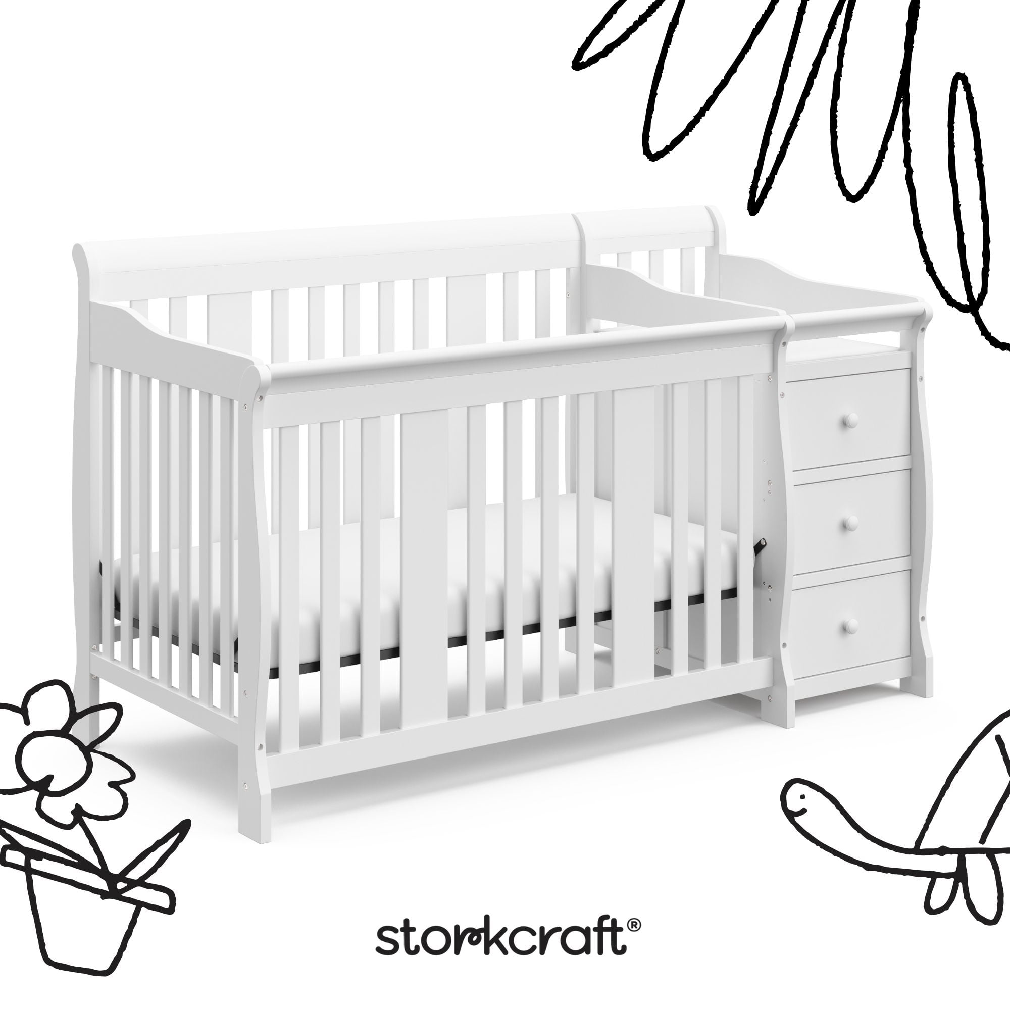 Storkcraft Portofino 5-in-1 Convertible Baby Crib and Changer, White - Image 17