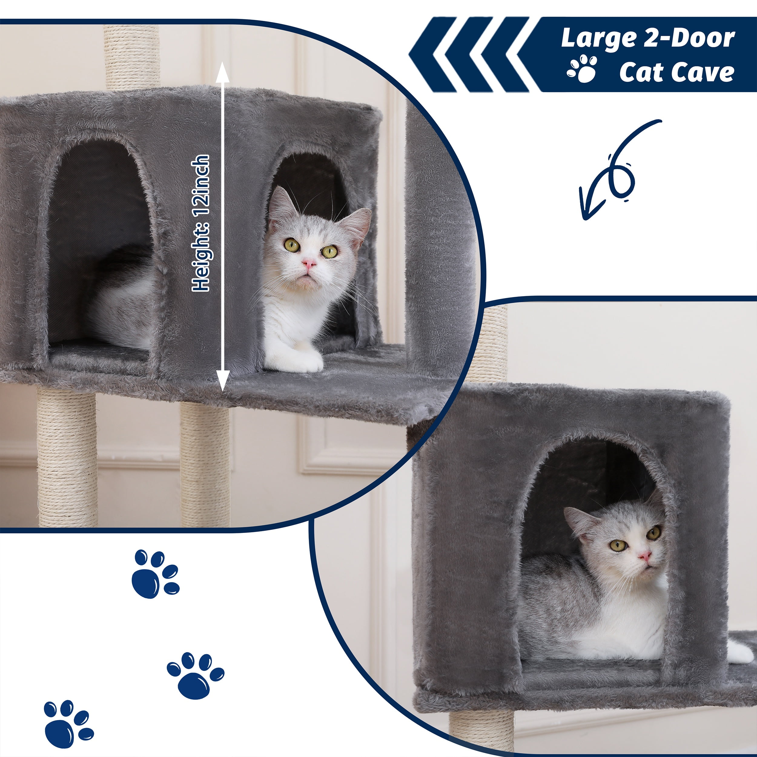 Vibrant Life 64” Multiple Level Cat Tree Tower with Condo and Hammock, Gray - Image 3