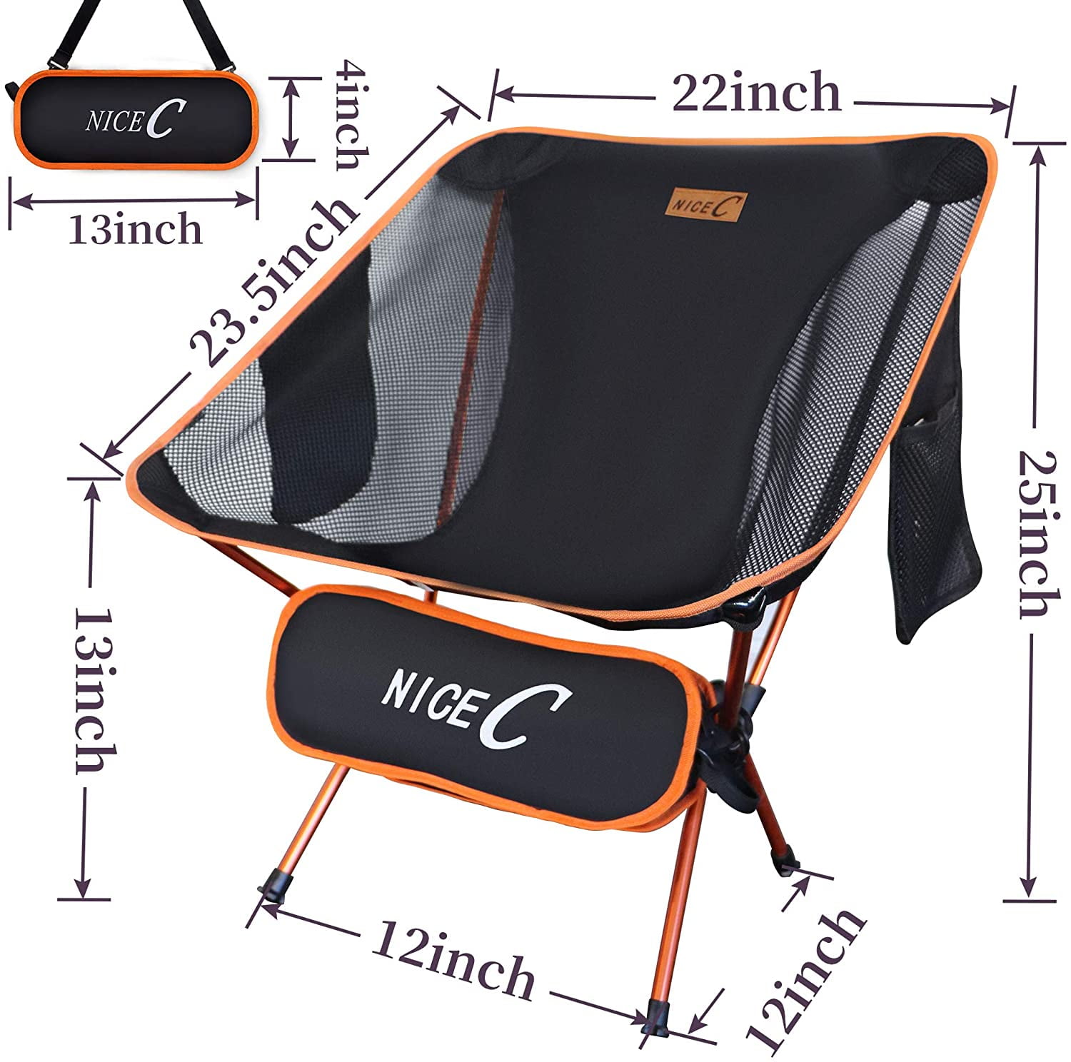 NiceC Aluminum Polyester Folding Chair (1 Pack), Orange - Image 4