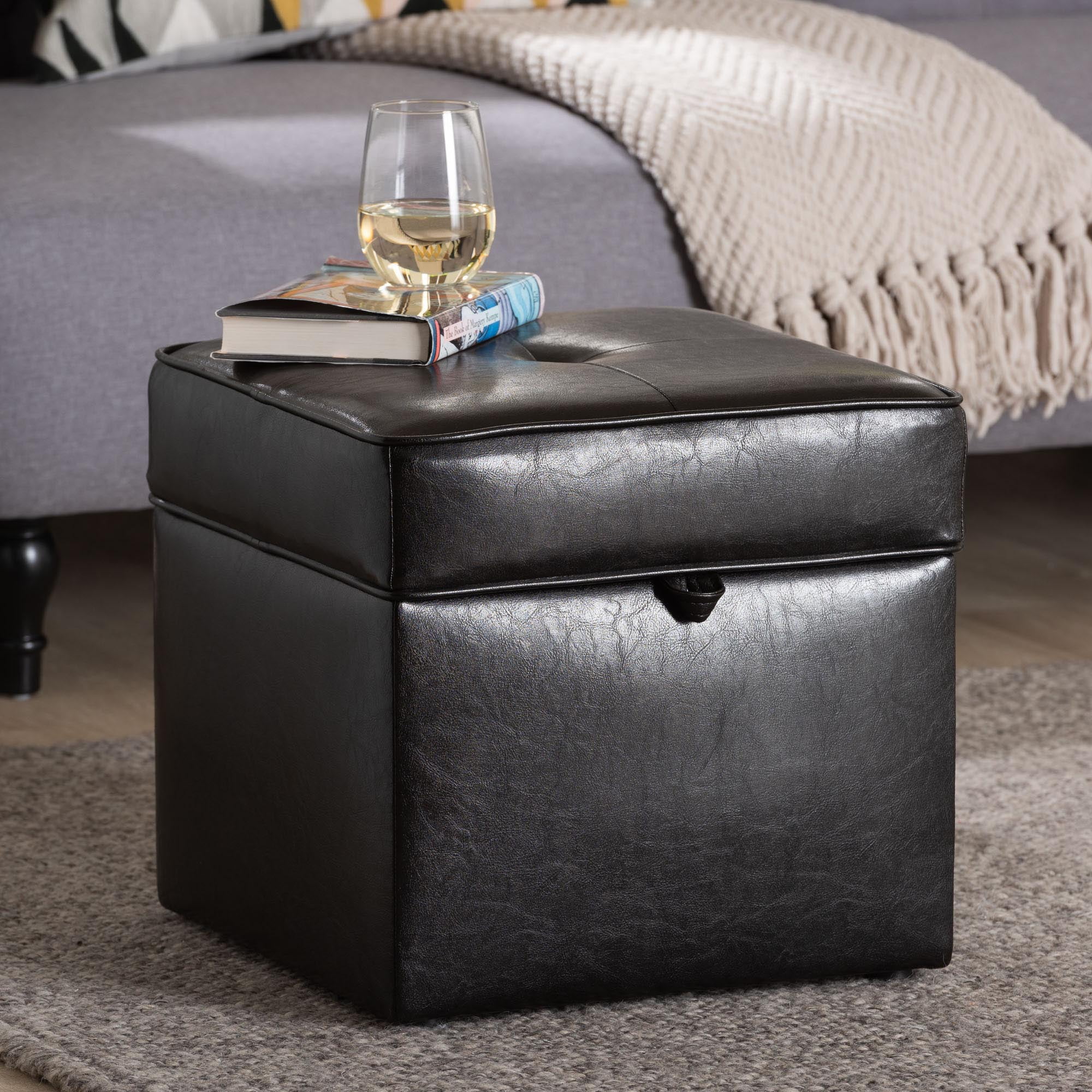 Baxton Studio Sydney Brown Modern Ottoman - Storage Ottoman - Image 5
