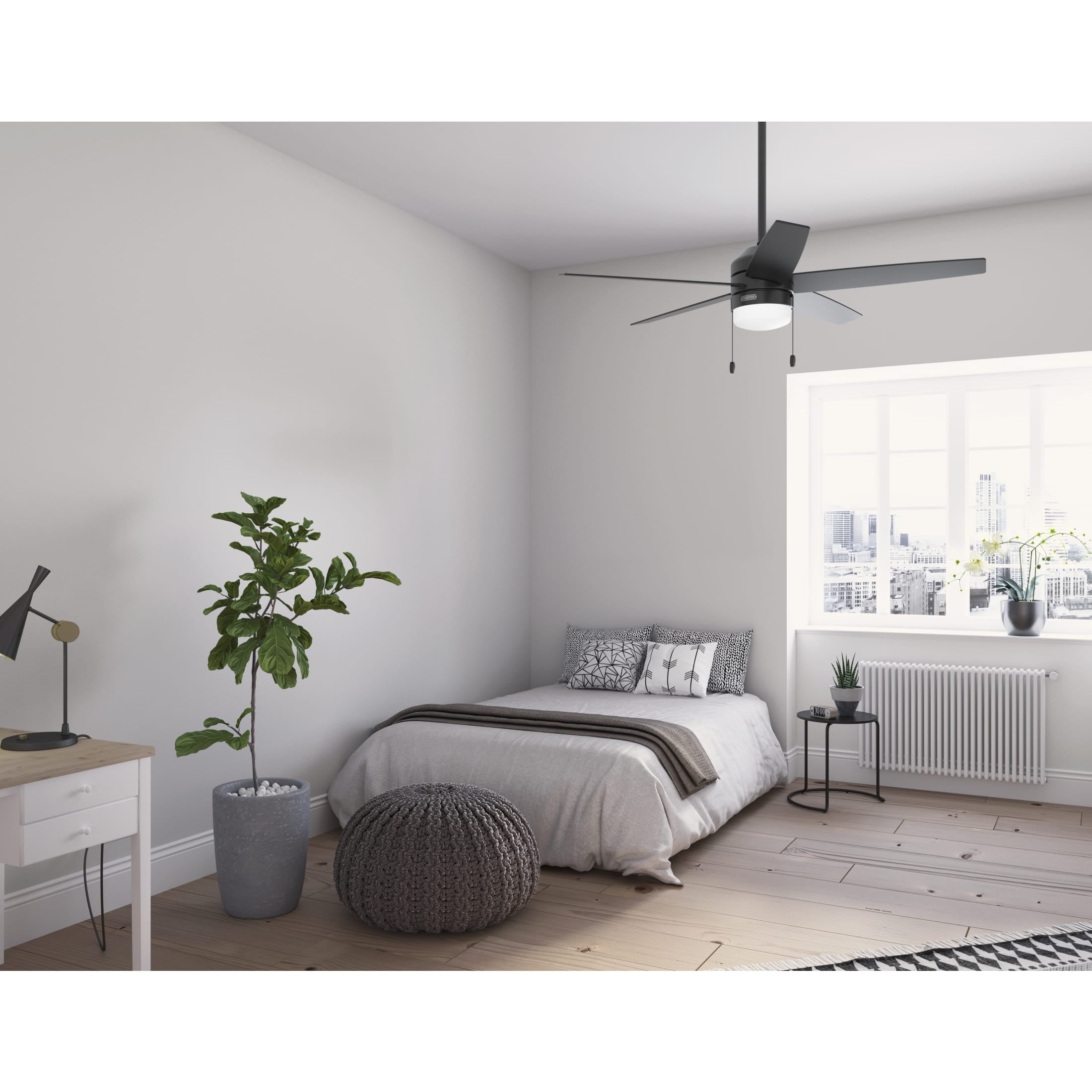 Hunter - Bardot Indoor Ceiling Fan With Light, 52-inch, Matte Black, Modern-style, 3-speed WhisperWind Motor, 52491, for living rooms, bedrooms, home offices, kitchens - Image 2