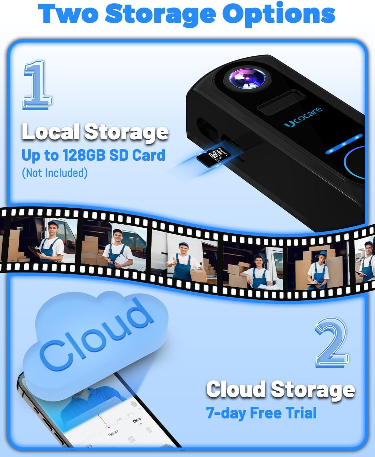 UCOCARE Video Doorbell Wireless with Chime, 2K FHD WiFi Doorbell Camera, PIR Motion Detection, Voice Message, Night Vision, 2-Way Audio, IP67, Support Local Storage & Cloud Storage - Image 5