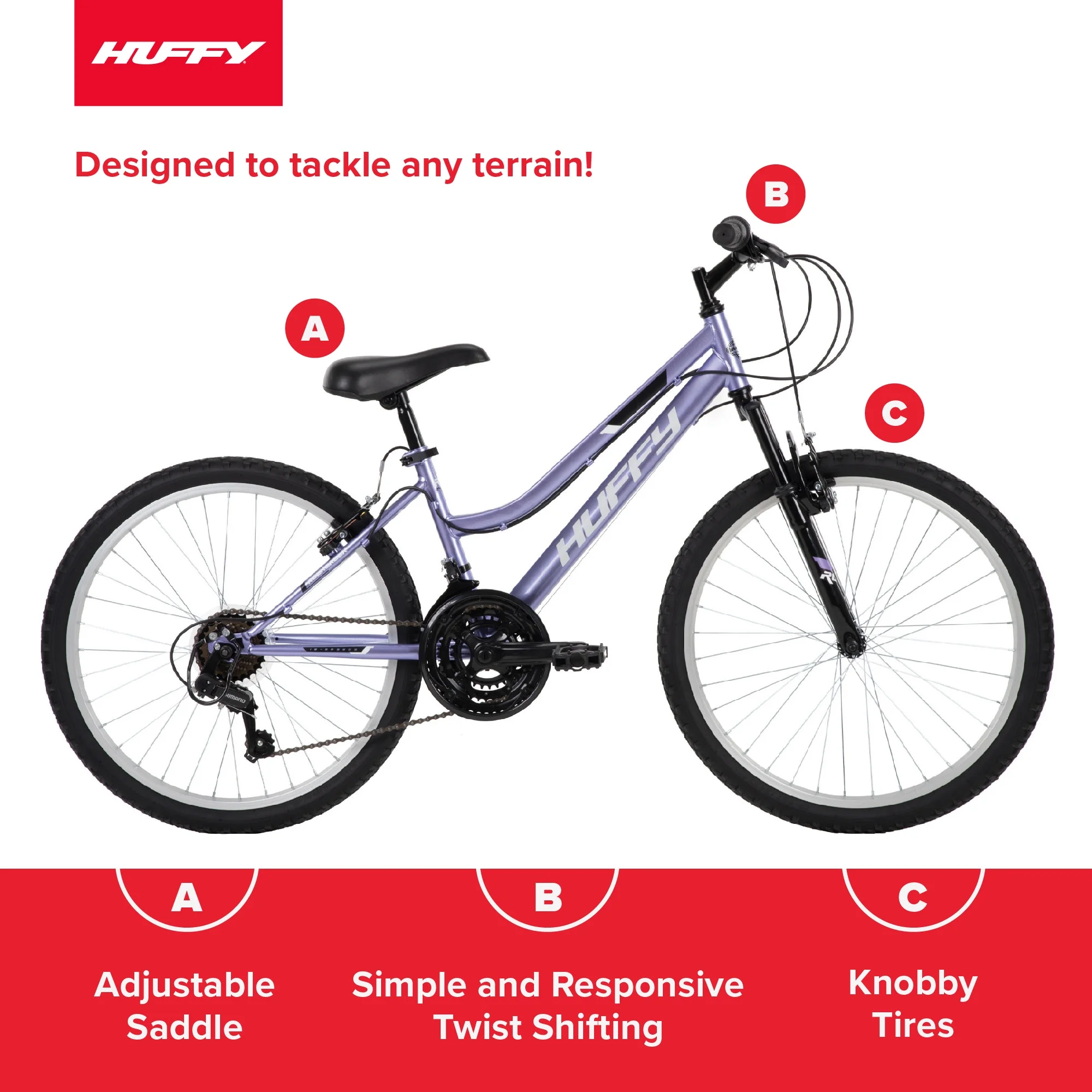 Huffy 24" Rock Creek Mountain Bike, Fits Riders 4'8" - 5'8", Purple, Adult, Women's - Image 3