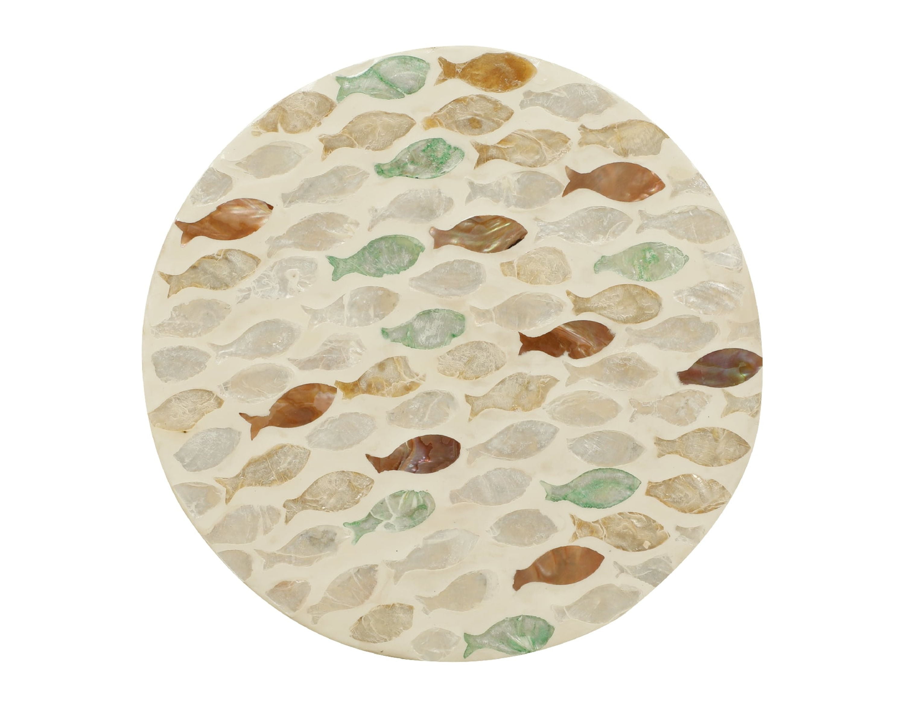 Linon Prescott Indoor Drum Accent Table, 19.75" Tall, Multicolor Fish Mosaic on Ivory - Image 6