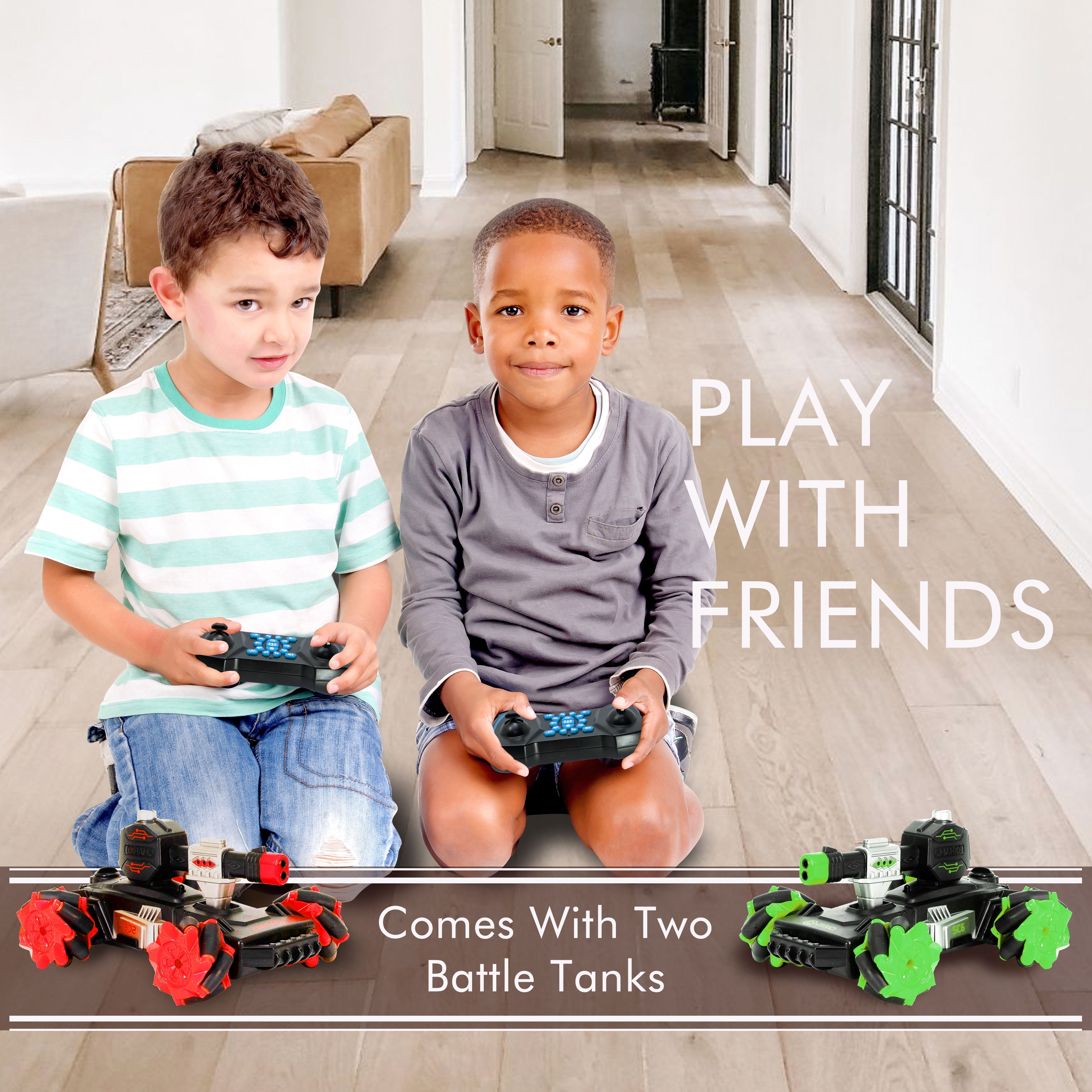 Contixo Remote Control Battle Tanks, 2-Pack, Ages 8+, 4WD All-Terrain RC Tanks, LED Lights, Sound & Smoke, Infrared Laser, RC Car for Kids - Image 6