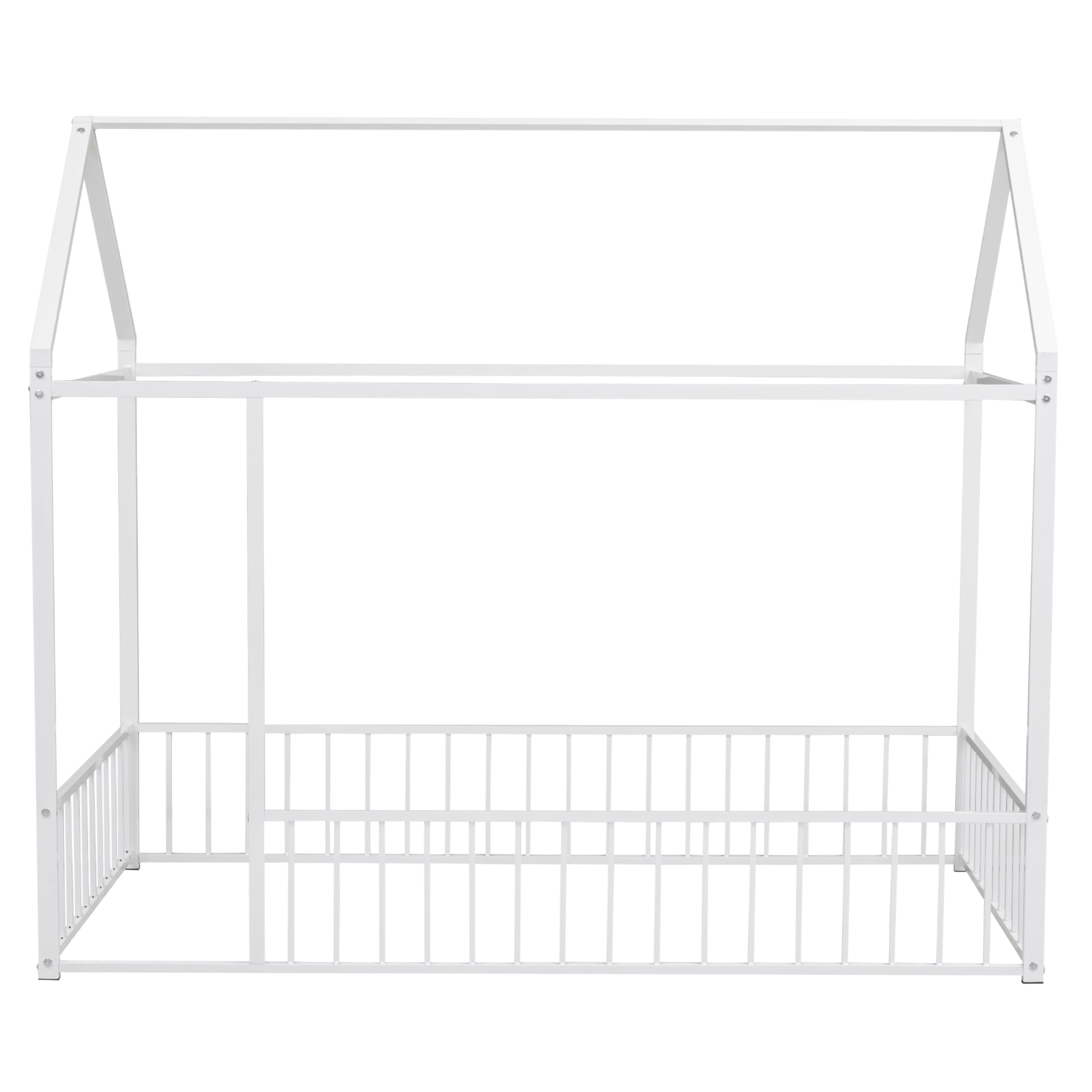 Aukfa Metal House Bed, Twin Platform Bed with Fence for Kids - White - Image 2