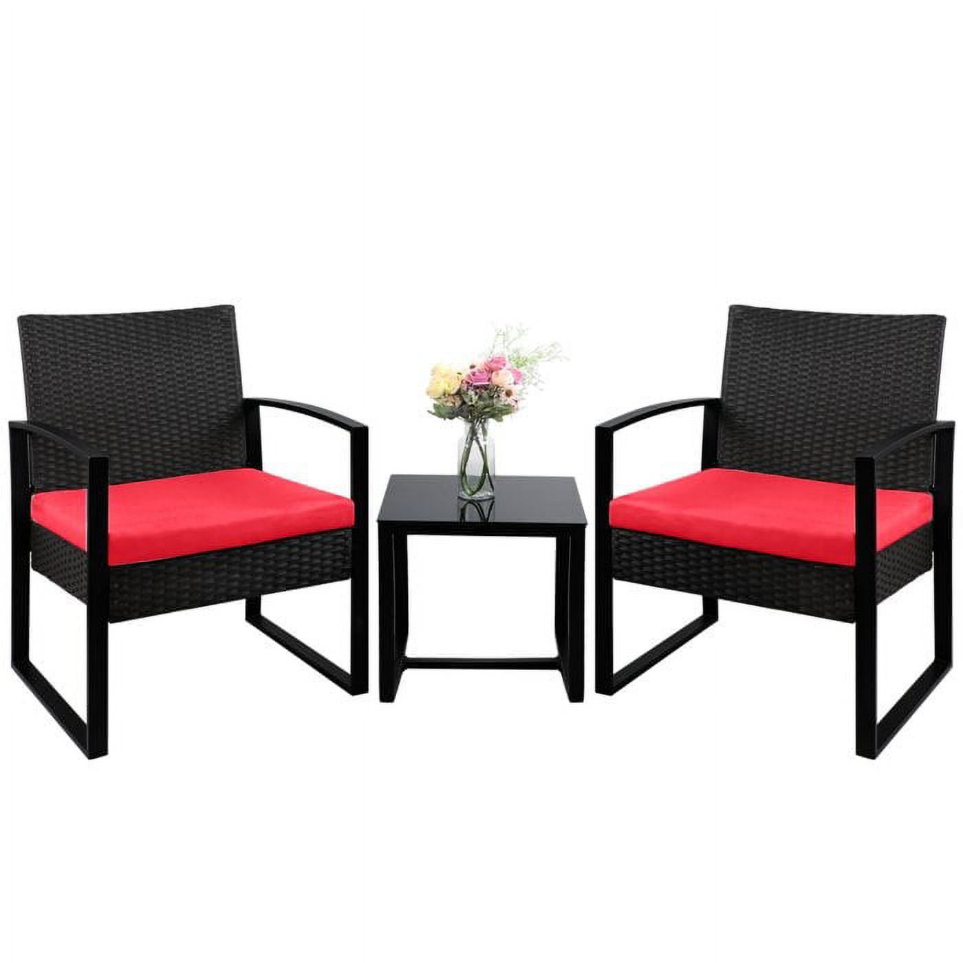 Vineego 3 Pieces Bistros Sets Outdoor Wicker Patio Furniture Sets PE Rattan Chairs Conversation Sets with table, Red - Image 11