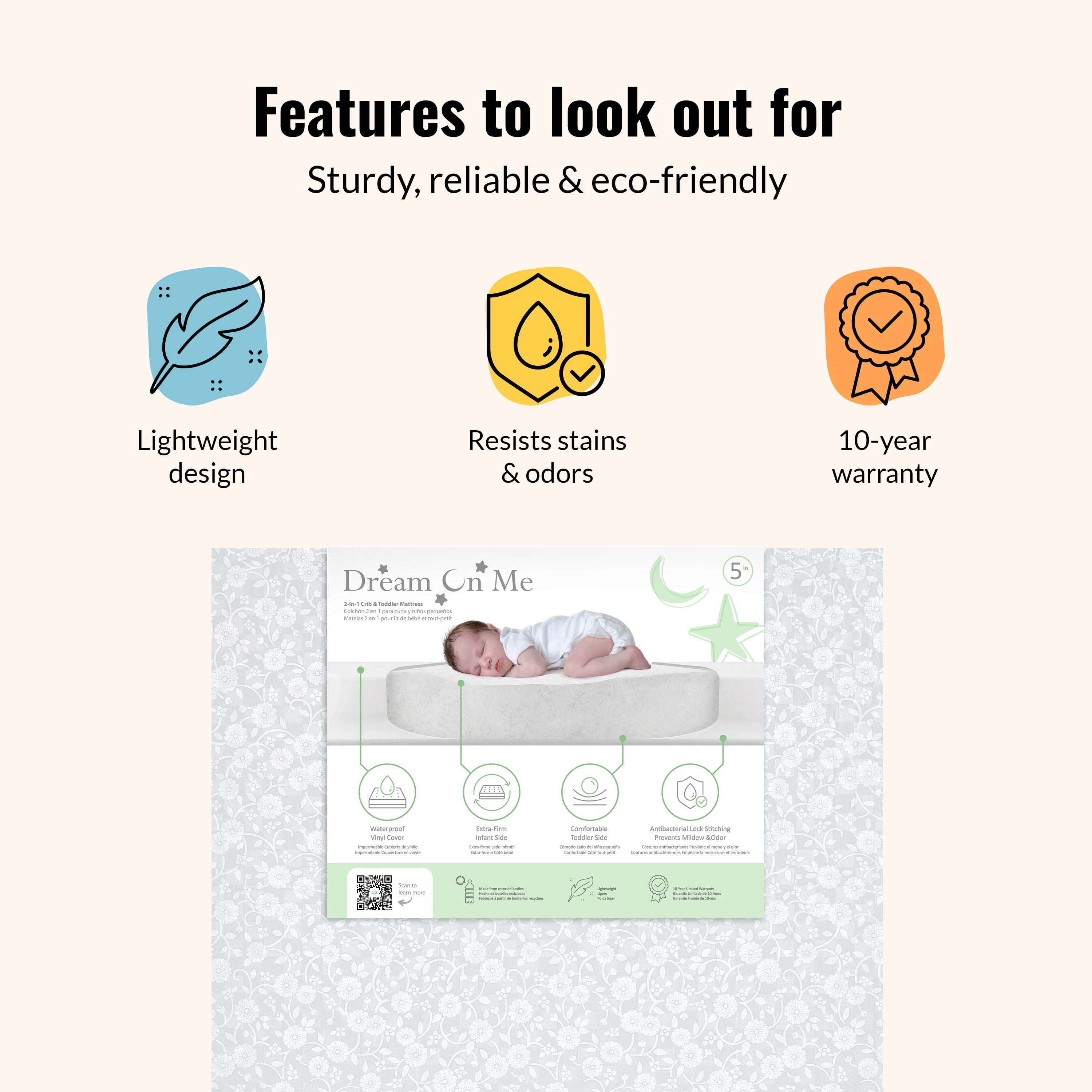 Dream on Me Orthopedic Firm Fiber Dual-Sided Crib & Toddler Mattress, Greenguard Gold Certified, 15 Years Warranty, Grey Embossed - Image 5