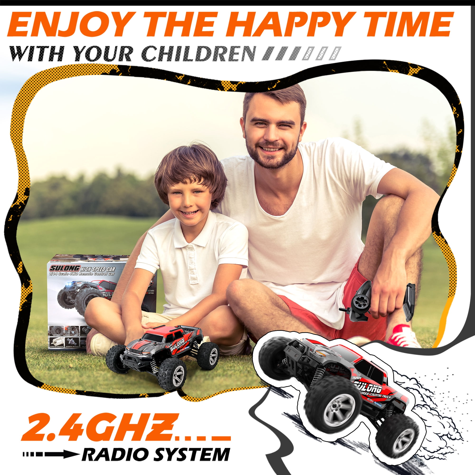 Remote Control Car - 1:14 High Speed Fast RC Cars, 53KM/H 4WD RC Truck, RC Drift Car for Kids Adults , Off Road Variable-Speed Vehicle with 2 Rechargeable Battery - Image 2