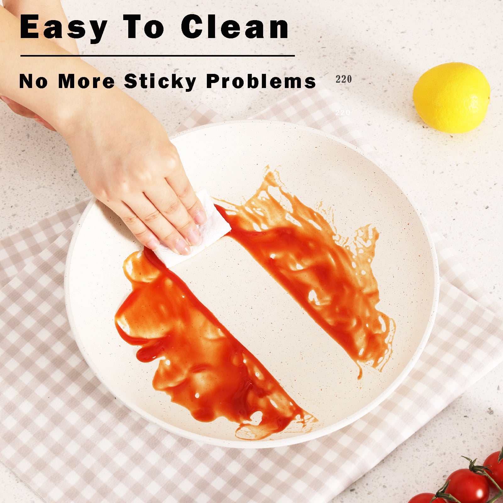 Vkoocy 9 Piece Nonstick Ceramic Pot and Pan Set Cookware Set with Removable Handle Detachable Handle Cream - Image 3