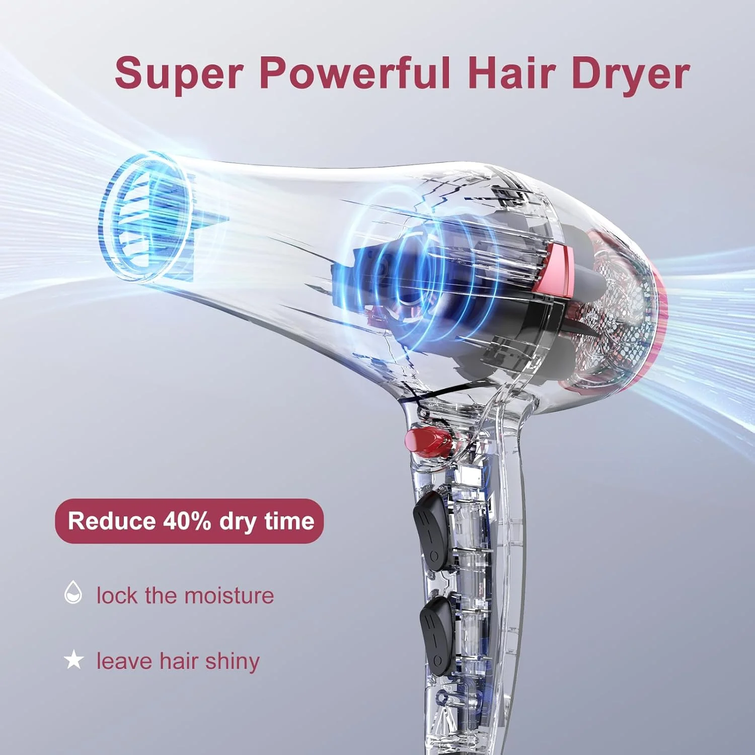 Hair Dryer, CONFU 1875W Professional Ionic Blow Dryer for Hair Care,3 Attachments for Home Salon Travel, Purple - Image 3