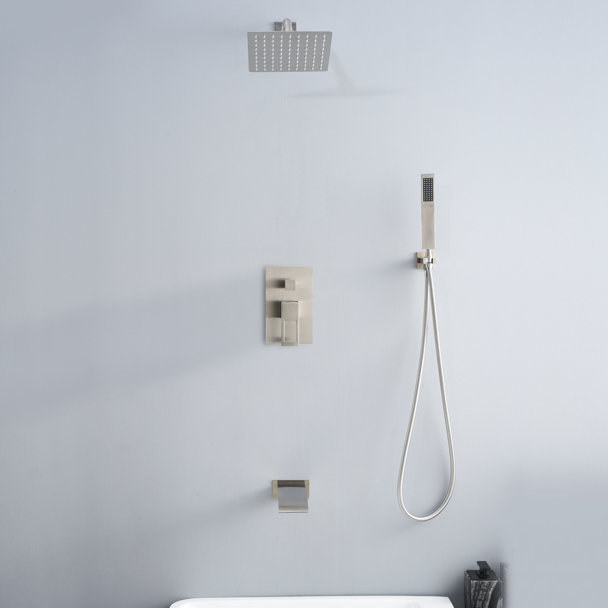 Shower System Brushed Nickel Tub Shower Combo Waterfall Spout Faucet with Pressure Balance Valve - Image 11