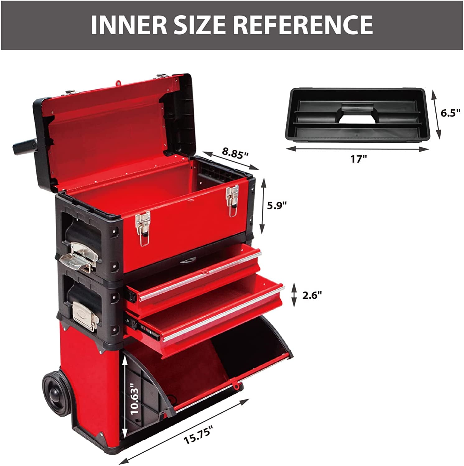 Big Red Portable Garage Red Tool Box with 3 Drawers,Dmtrjf-c305abd - Image 2