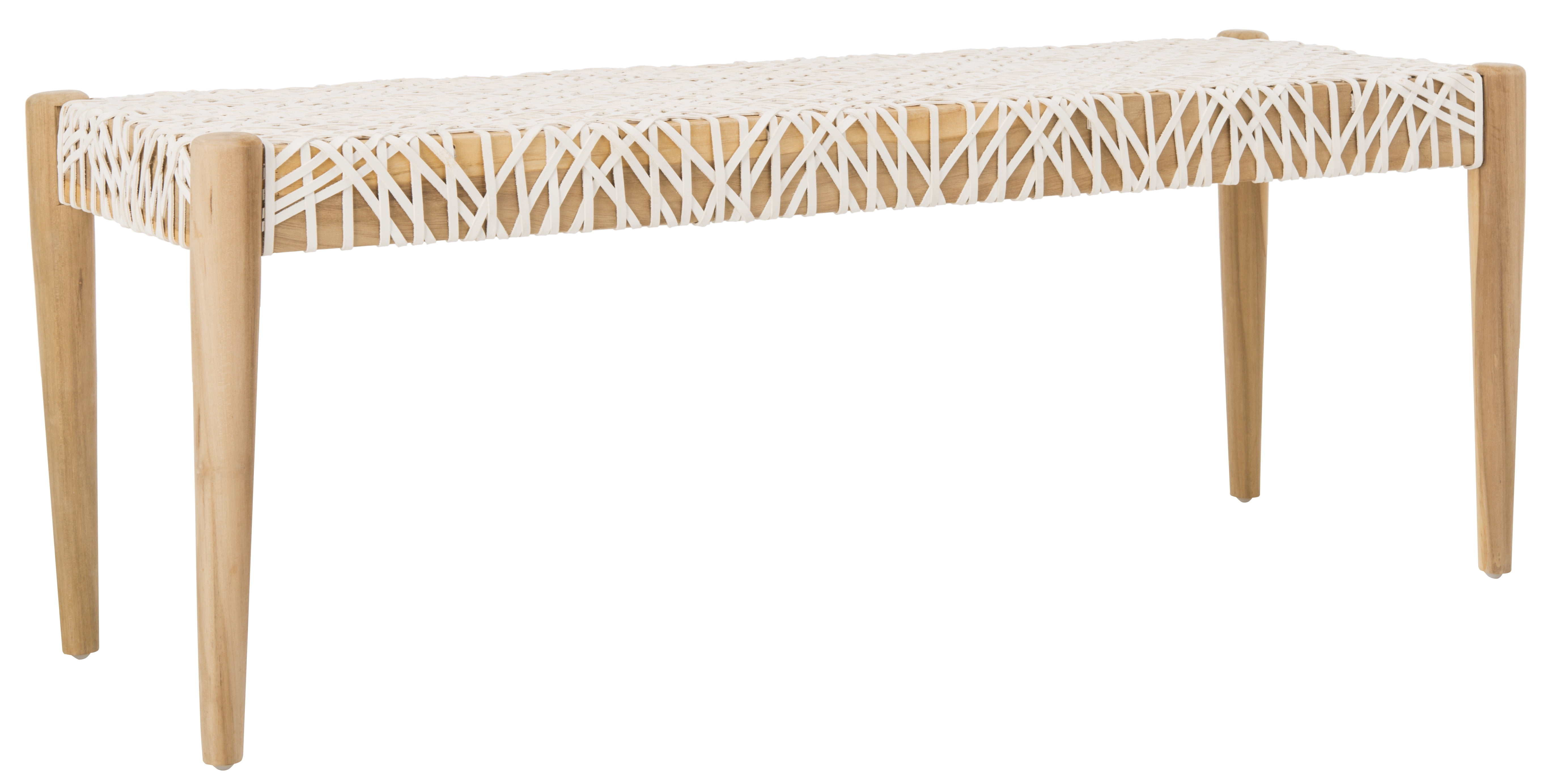 SAFAVIEH Bandelier Cowhide Leather Weave Tufted Bench, Natural/Off-White - Image 5