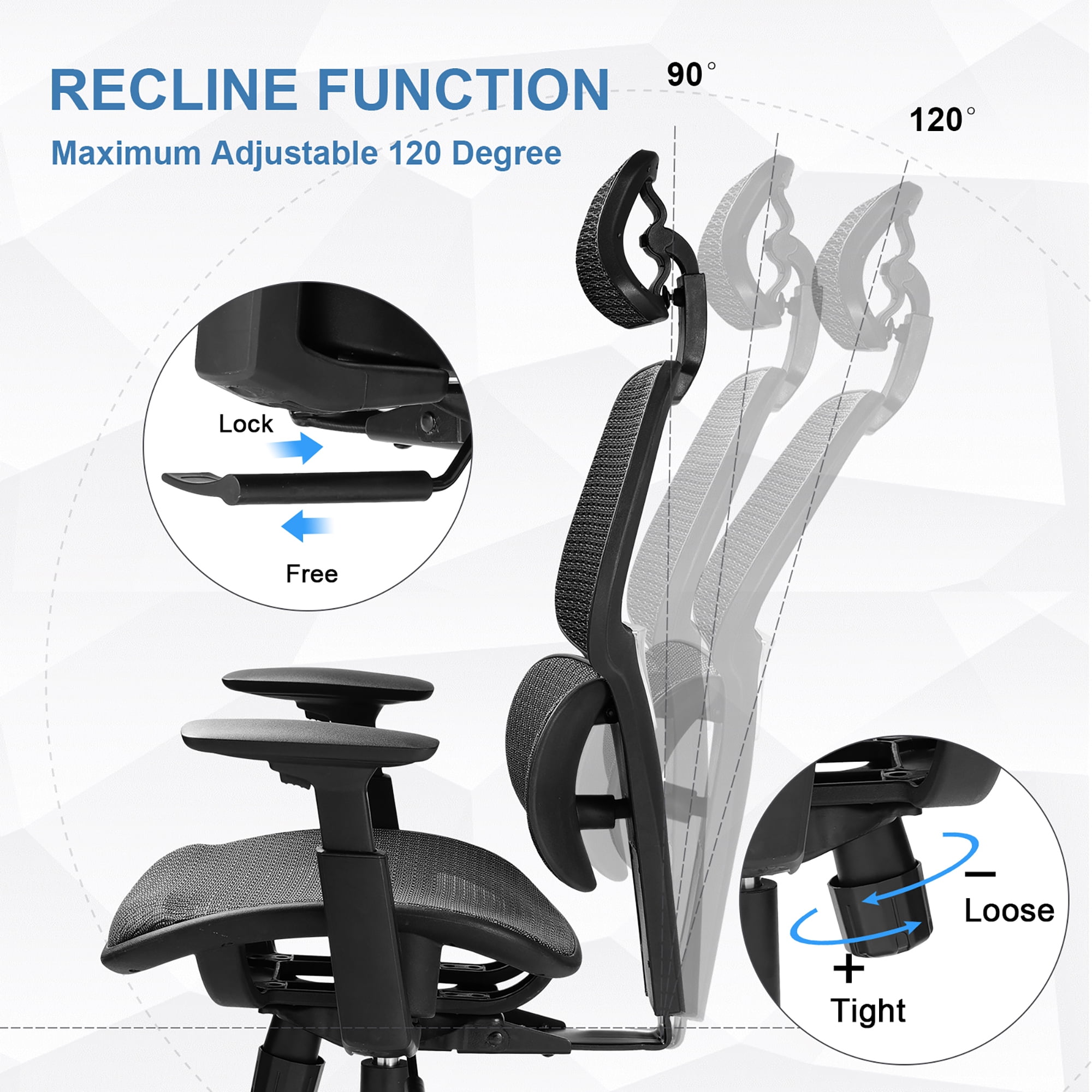Comhoma Erogonomic High Back Mesh Office Computer Chair, Black - Image 2