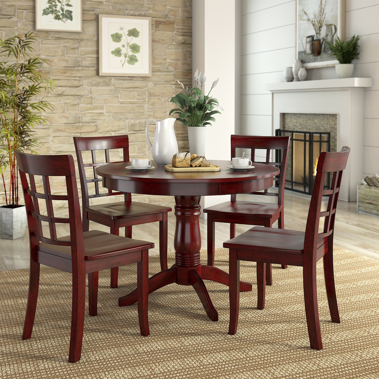 Lexington 42" Round Wood Pedestal Base Dining Table, Berry Red - Image 5