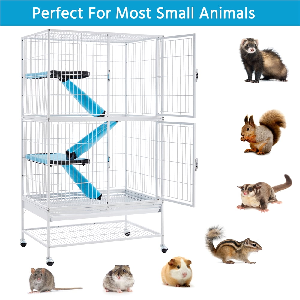 Alden Design 2-Story Rolling Metal Small Animal Cage for Adult Rats, Ferrets, Chinchillas & Guinea Pigs, Hammered White - Image 2