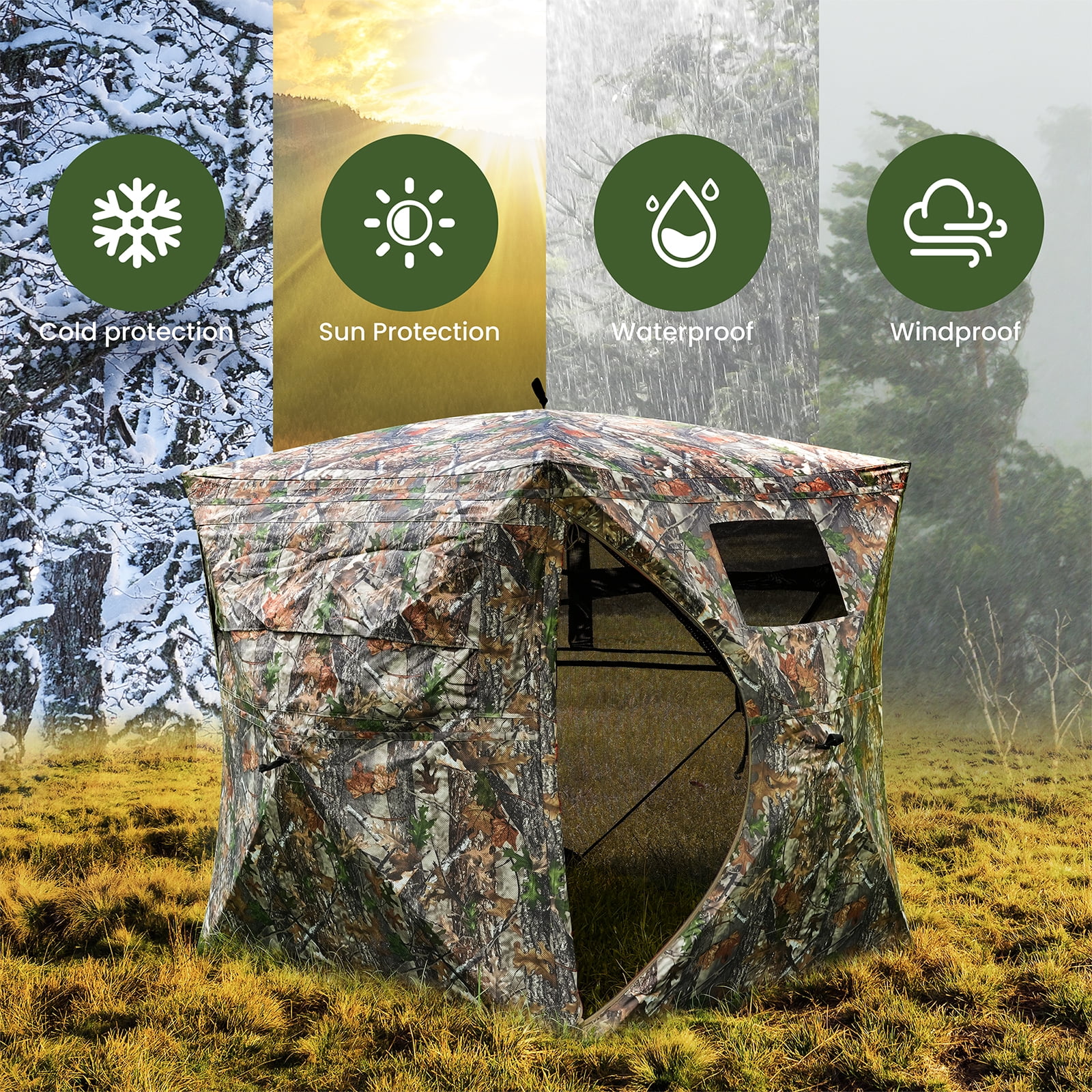 SUNOYAR Hunting Blind, 270° See Through Ground Blind, 2-3 Person 200D Pop up Hunting Tent, Portable Deer Blind with Carrying Bag&Silent Window for Deer and Turkey Hunting, Camouflage - Image 2
