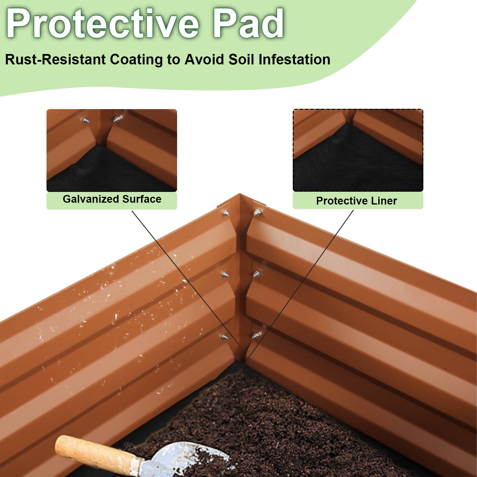 Farmdex Raised Garden Bed with Legs, Planter Box with Storage Shelf and Protective Liner, Outdoor Metal Elevated Garden Bed for Vegetables Flowers Backyard Garden- Brown - Image 6