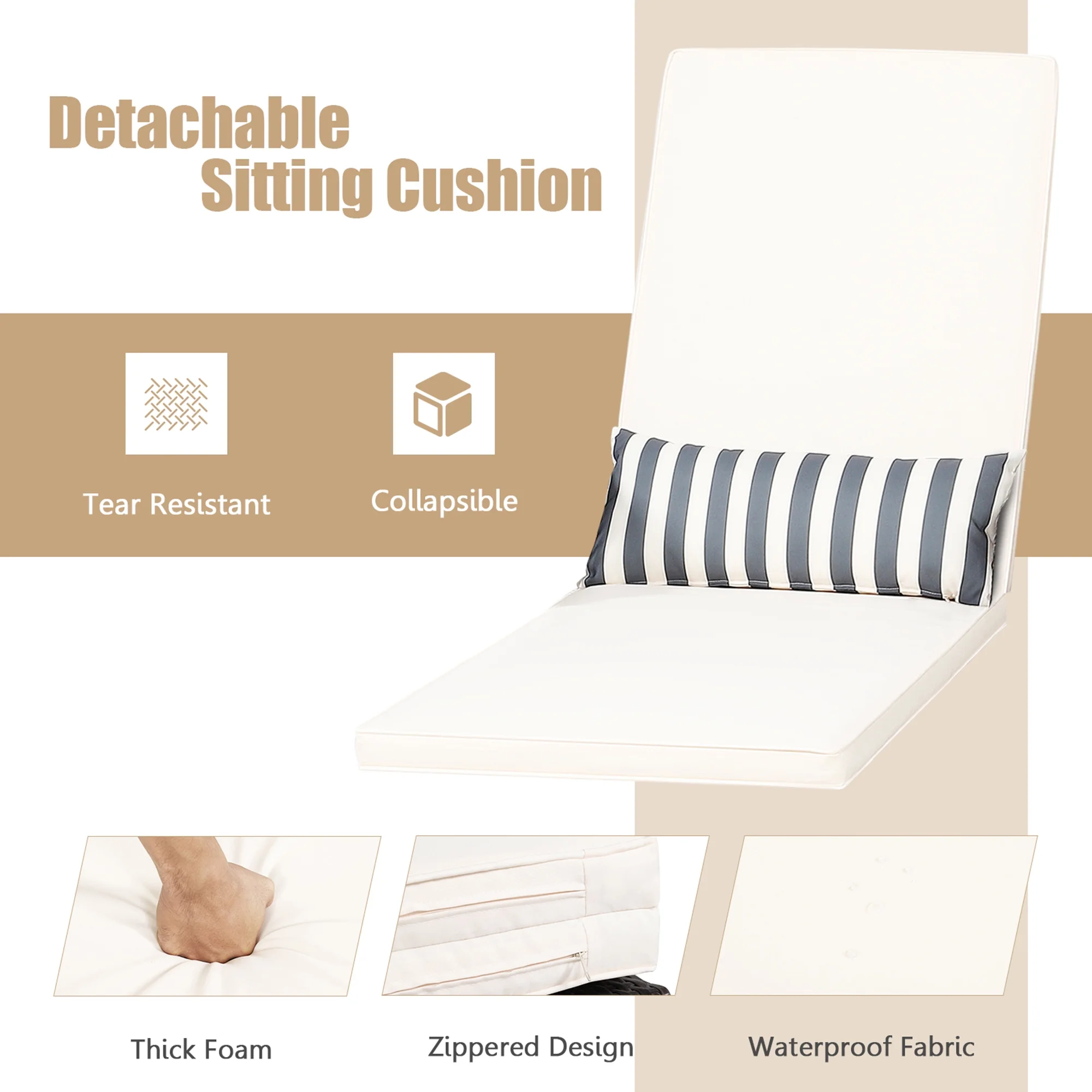 Gymax Rattan Patio Lounge Chair Chaise w/ Adjustable Backrest Cushion & Pillow - Image 10