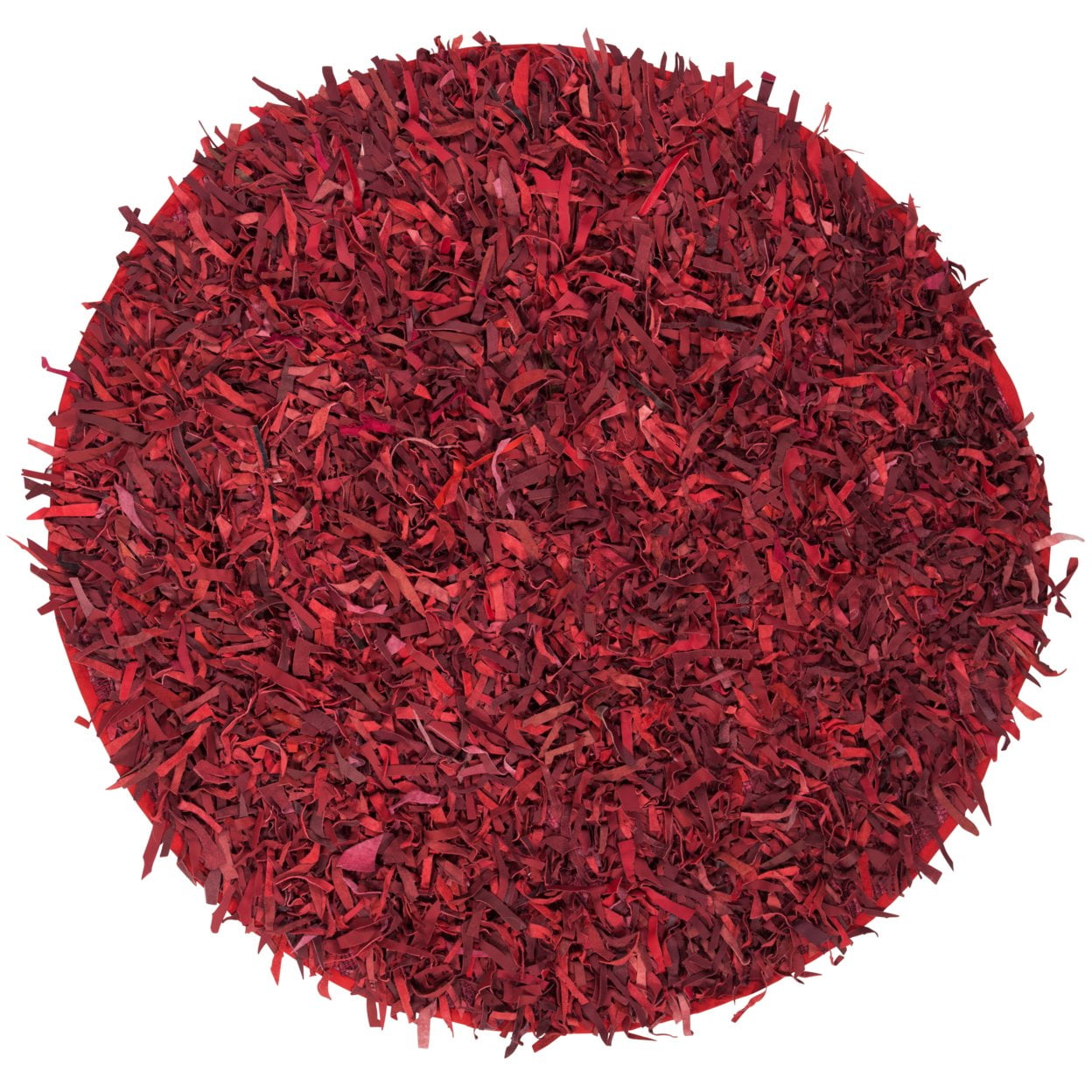 SAFAVIEH Leather Shag Dimitri Solid Area Rug, Red, 5' x 5' Square - Image 6